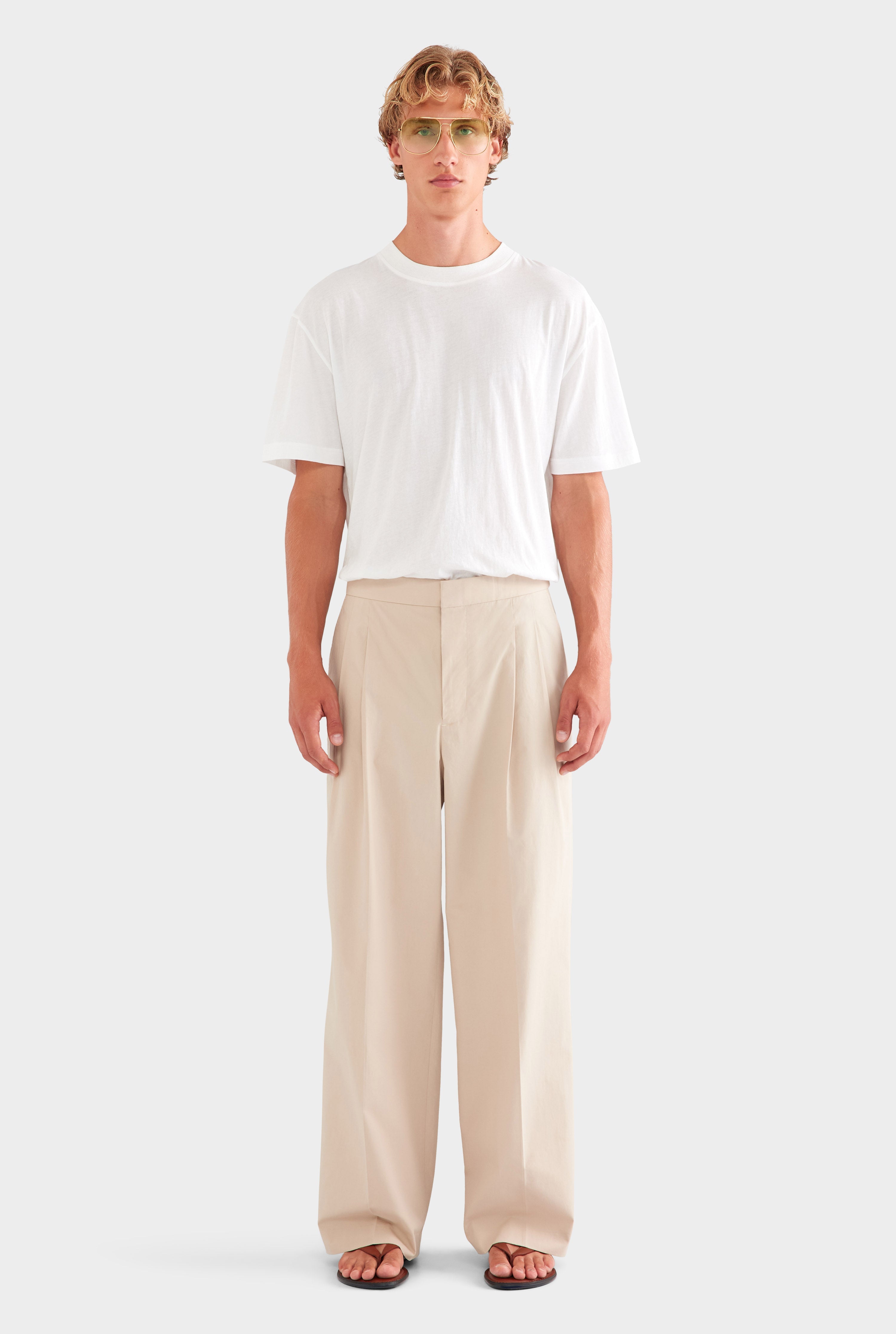 Pleated Poplin Trouser - Light Taupe