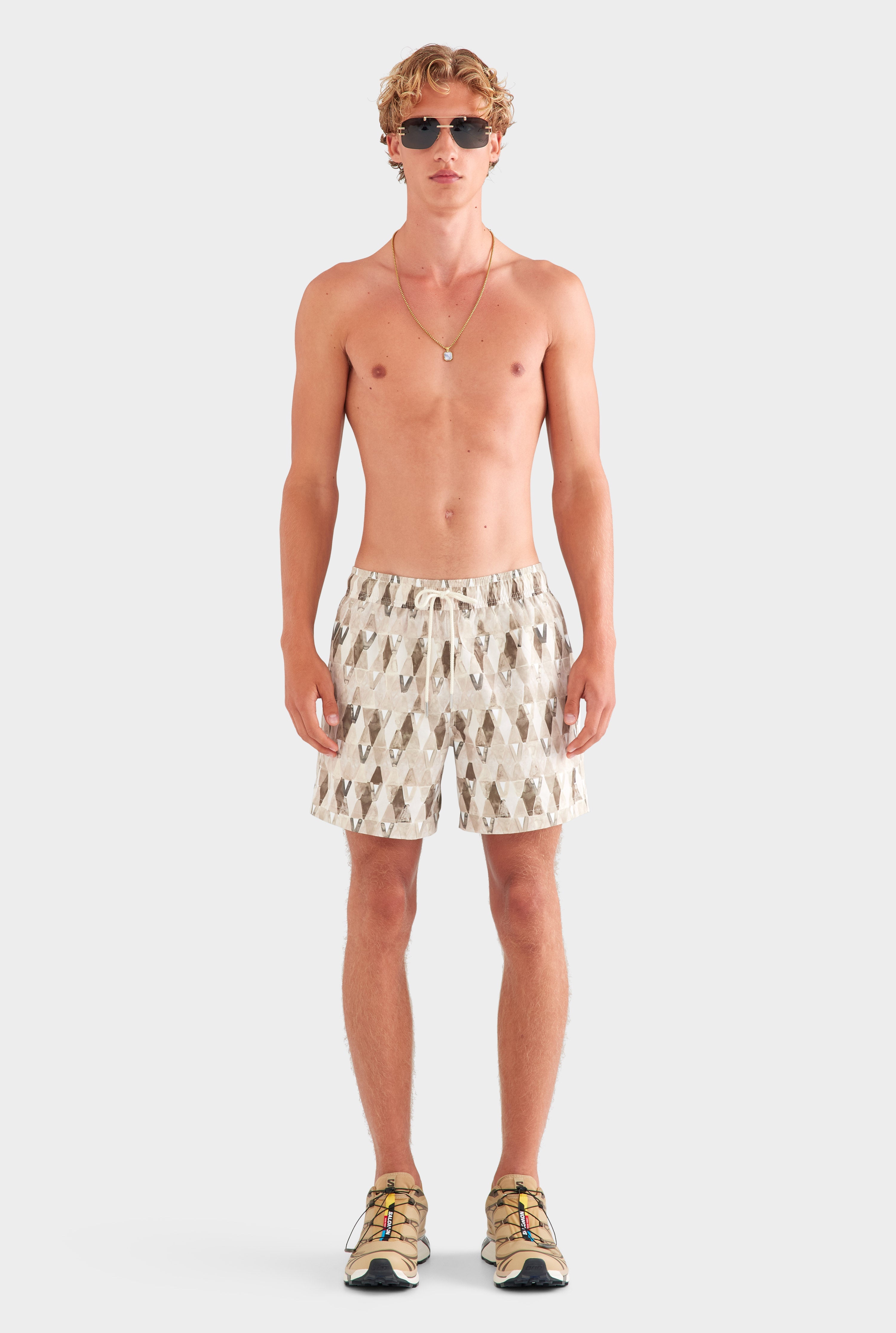 Printed Swim Short - Beige Painted V Monogram