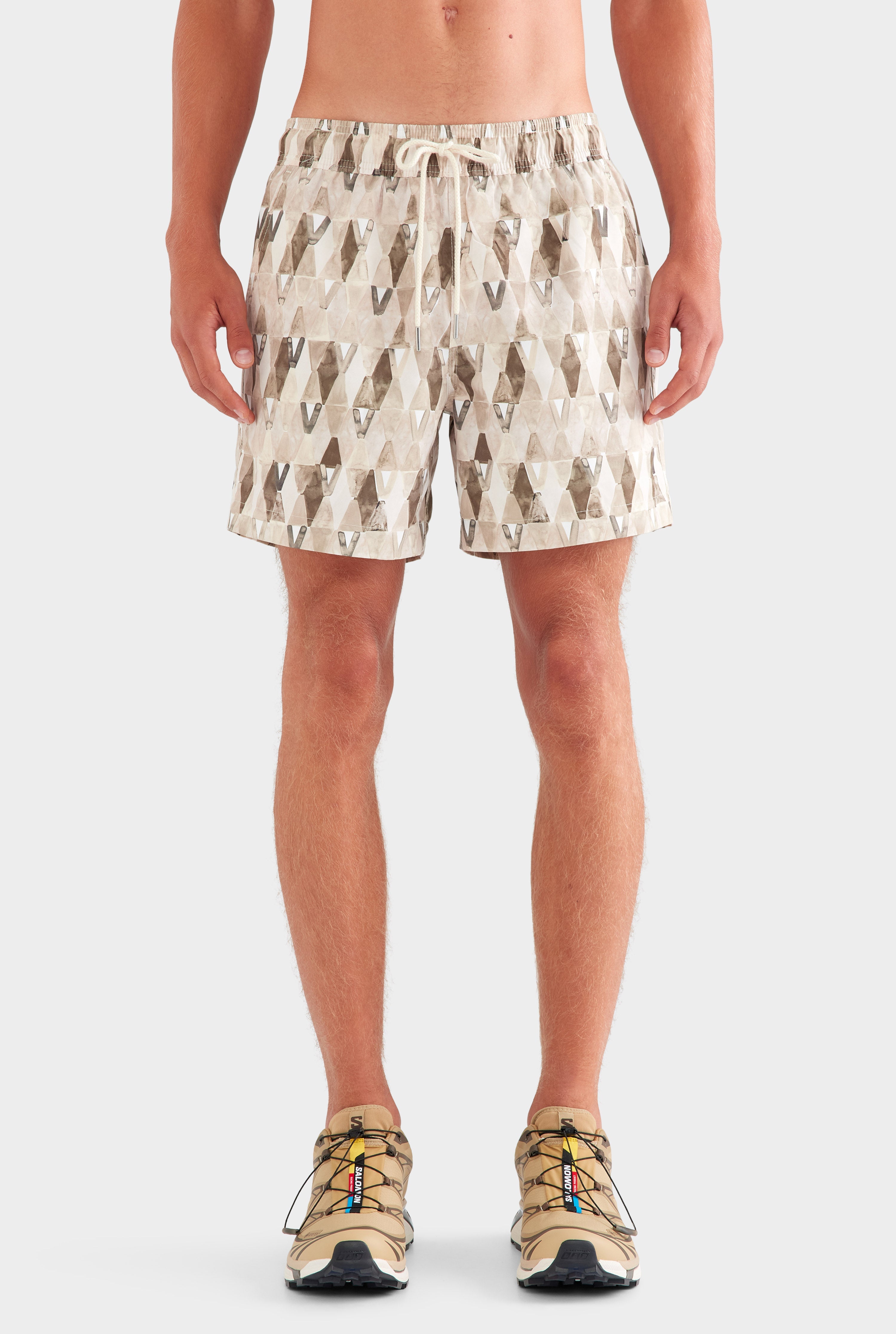 Printed Swim Short - Beige Painted V Monogram