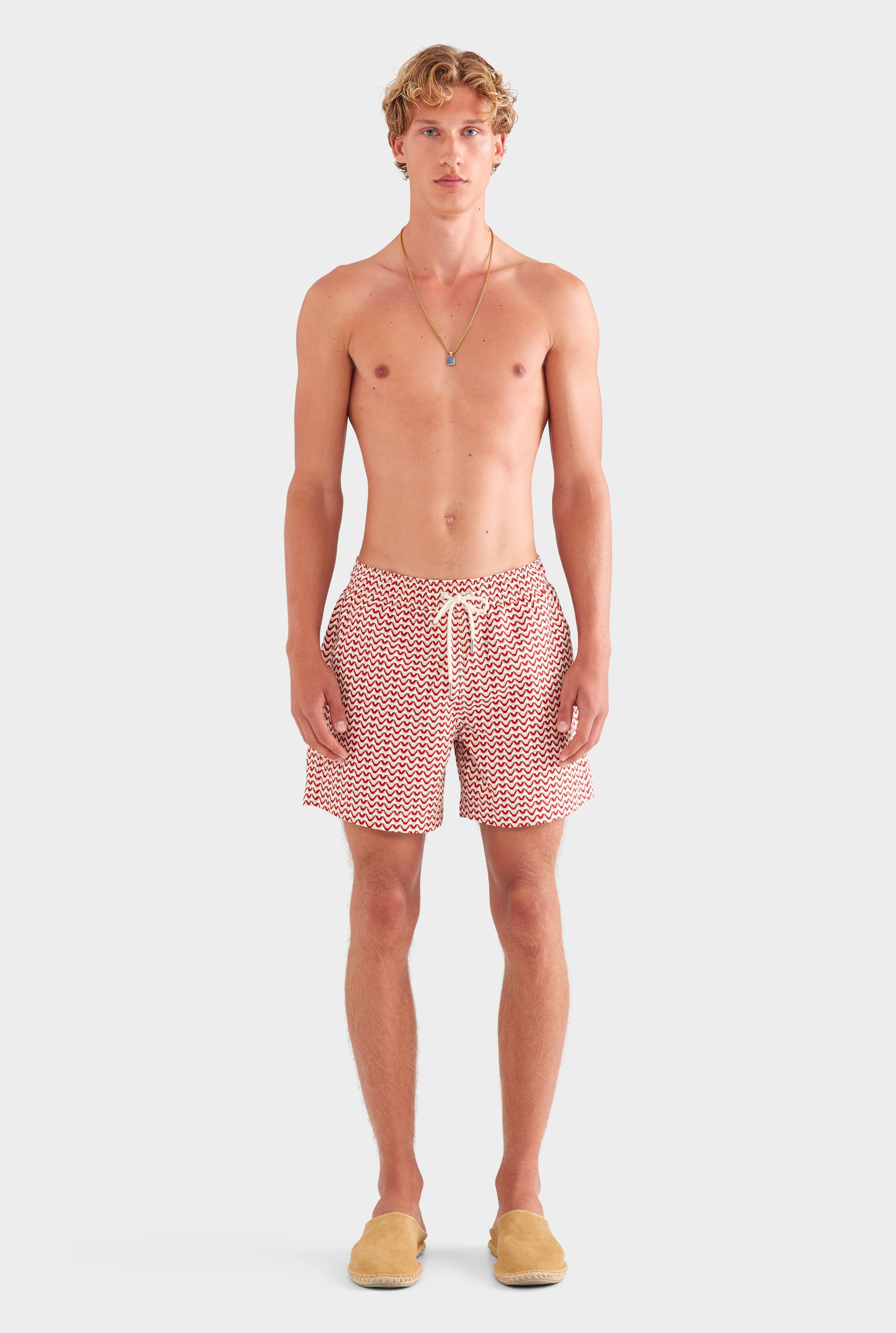 Printed Swim Short - Cream/Red/Granite V Monogram
