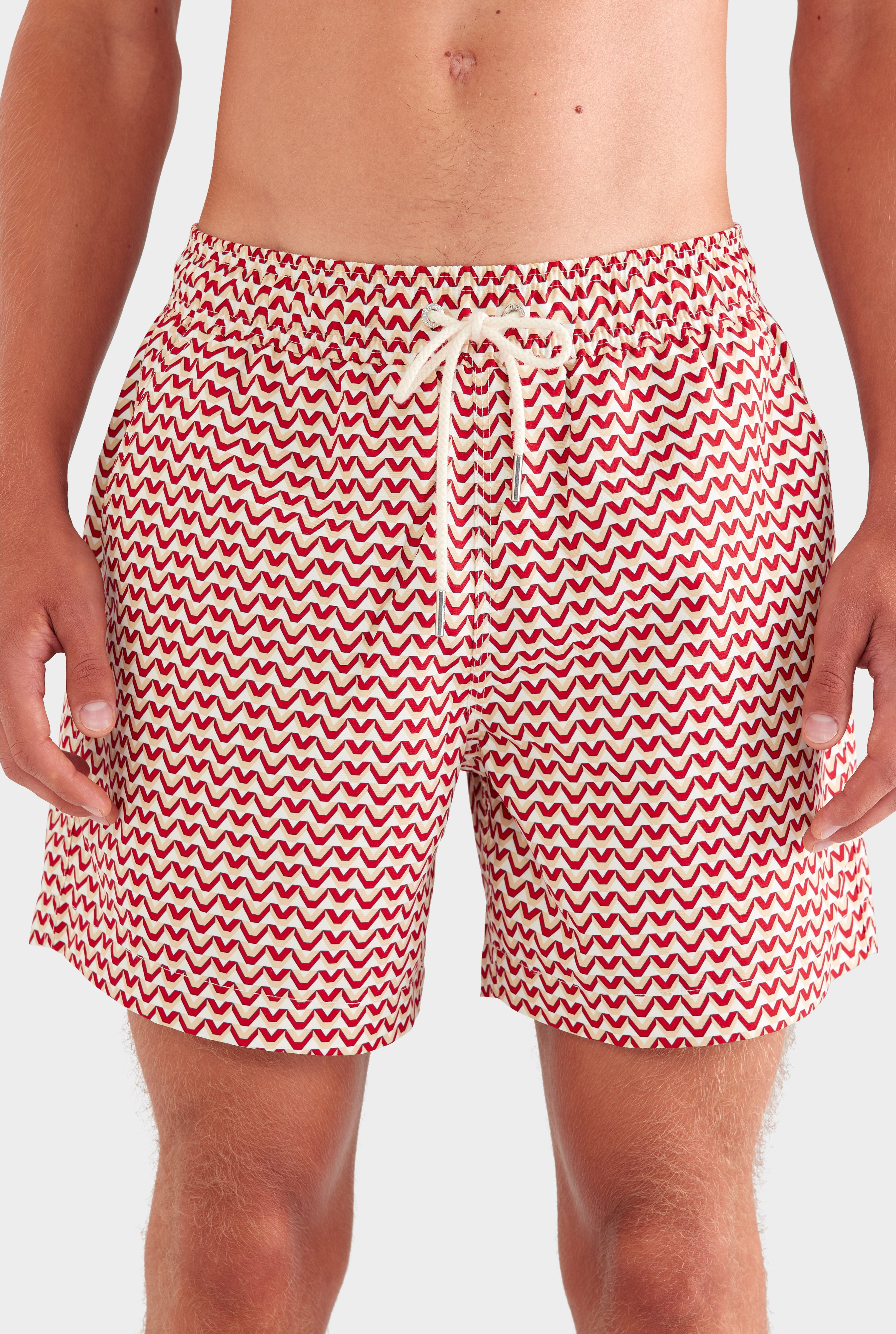 Printed Swim Short - Cream/Red/Granite V Monogram