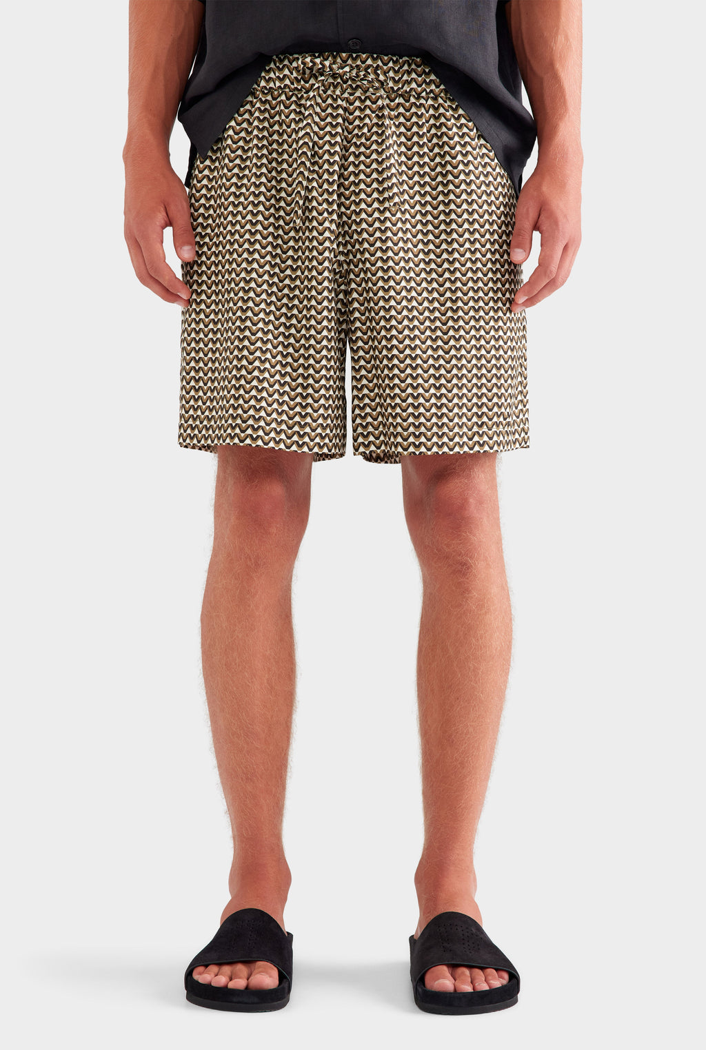 Relaxed Tencel Short - Cream/Black/Olive V Monogram