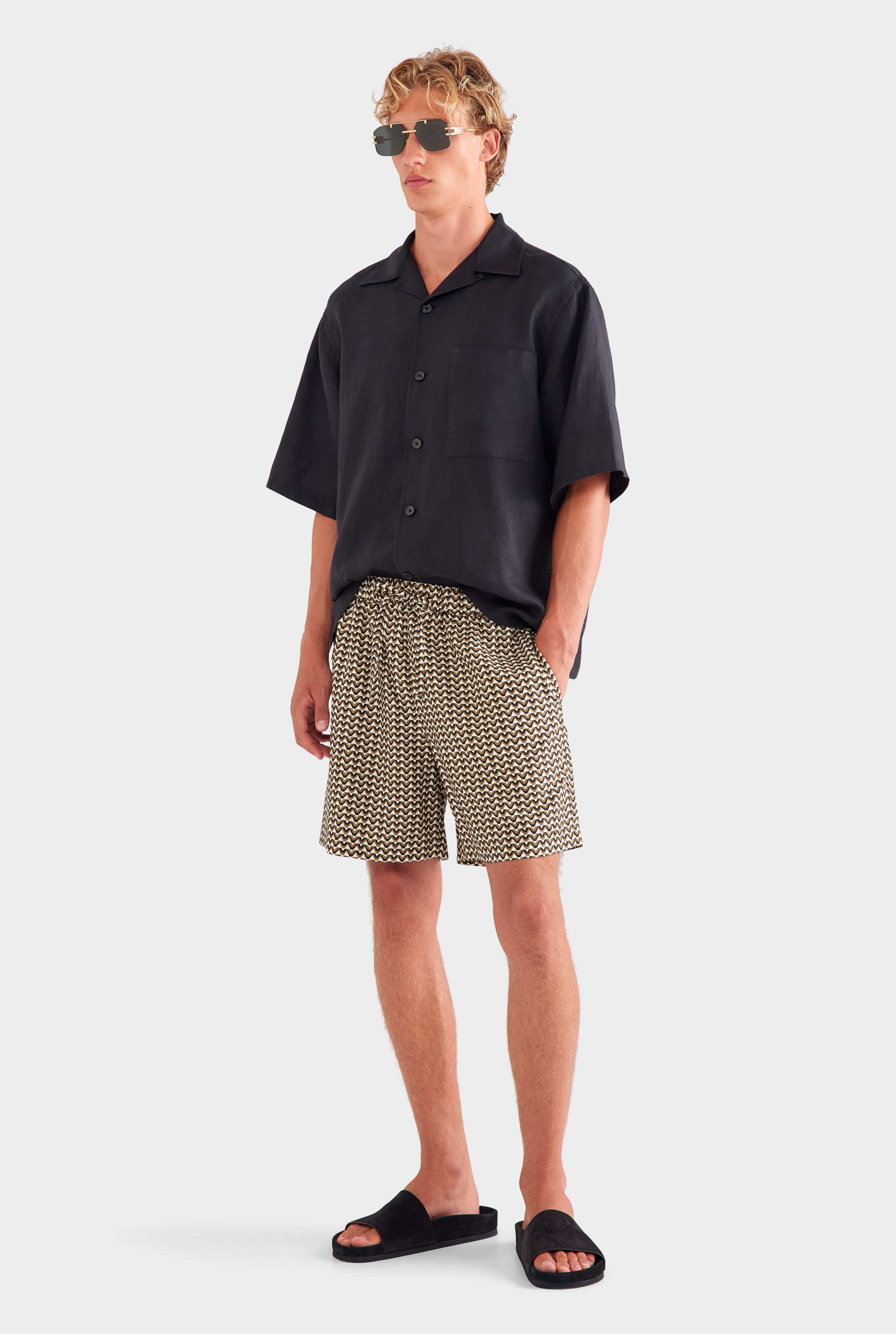 Relaxed Tencel Short - Cream/Black/Olive V Monogram