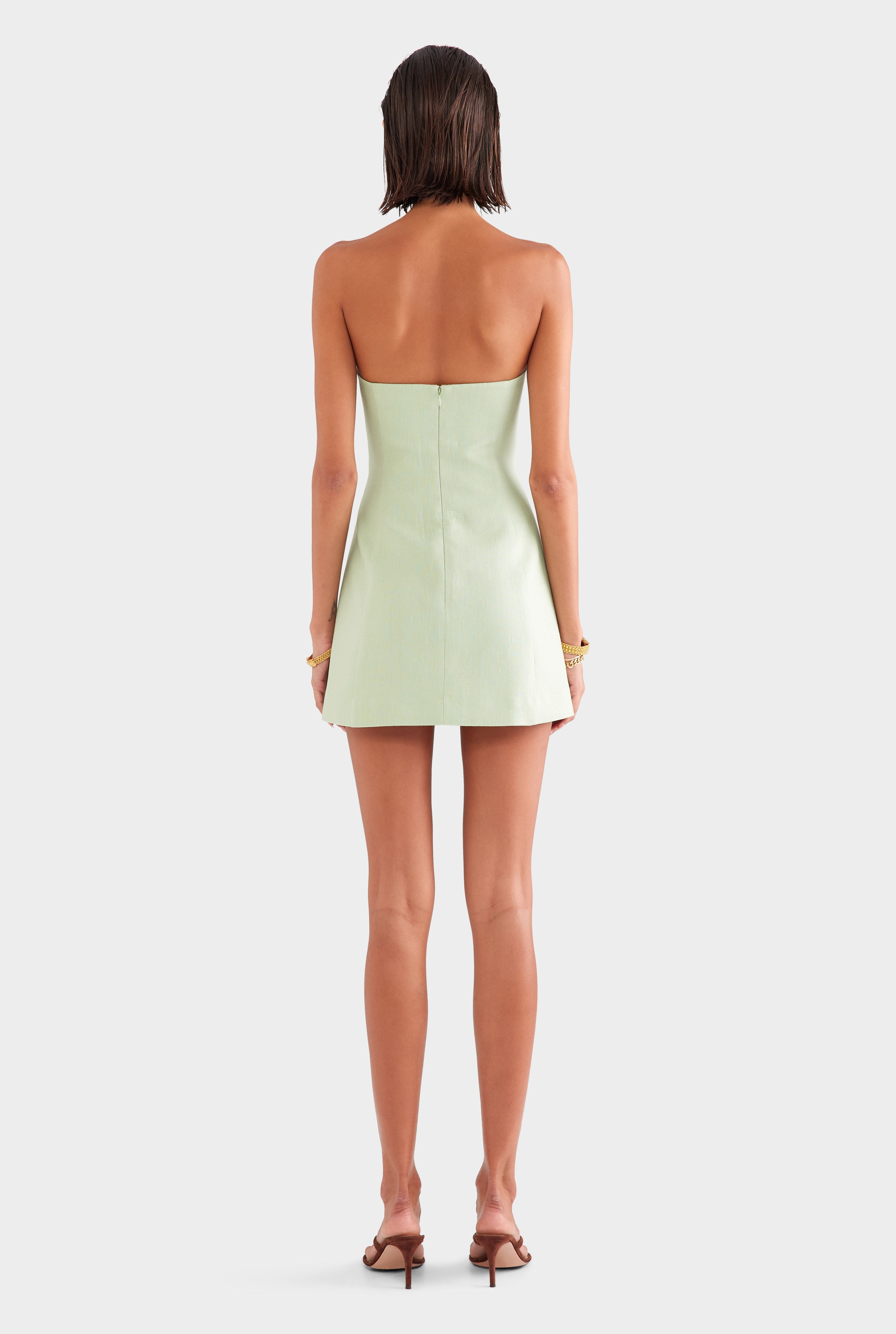 Strapless Linen Mini Dress - Pale Pistachio