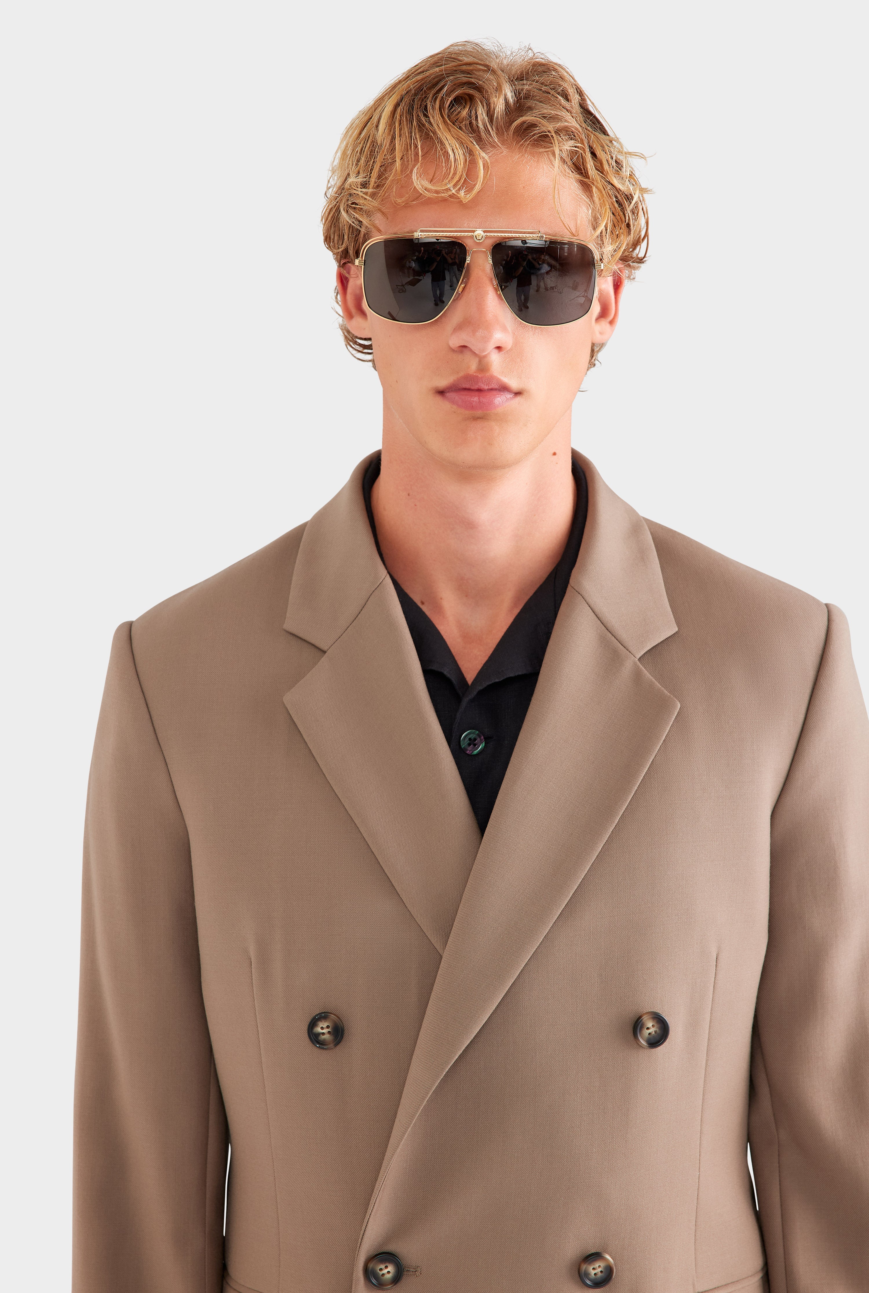 Tailored Wool Double Breasted Suit Jacket - Taupe Brown