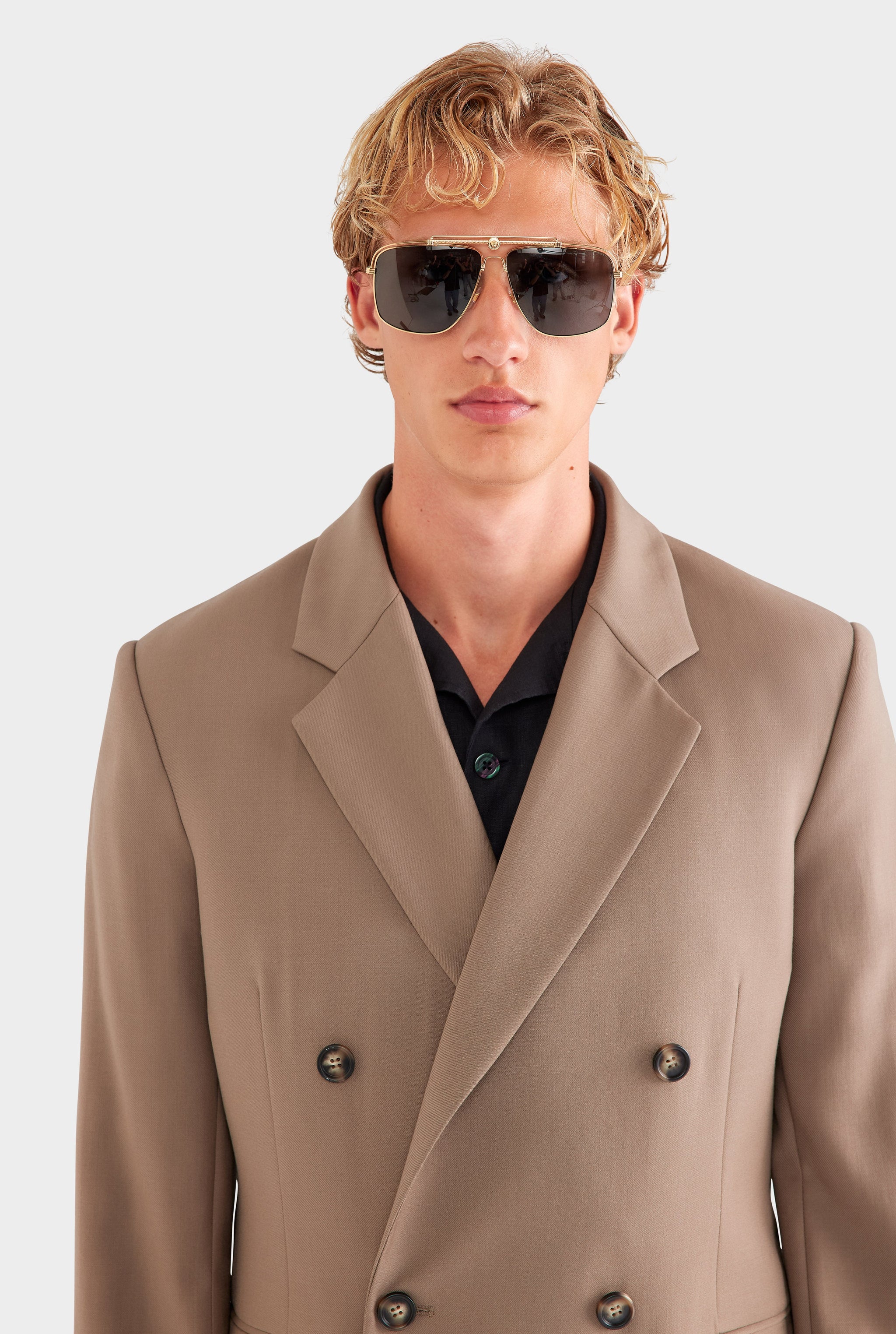 Tailored Wool Double Breasted Suit Jacket - Taupe Brown