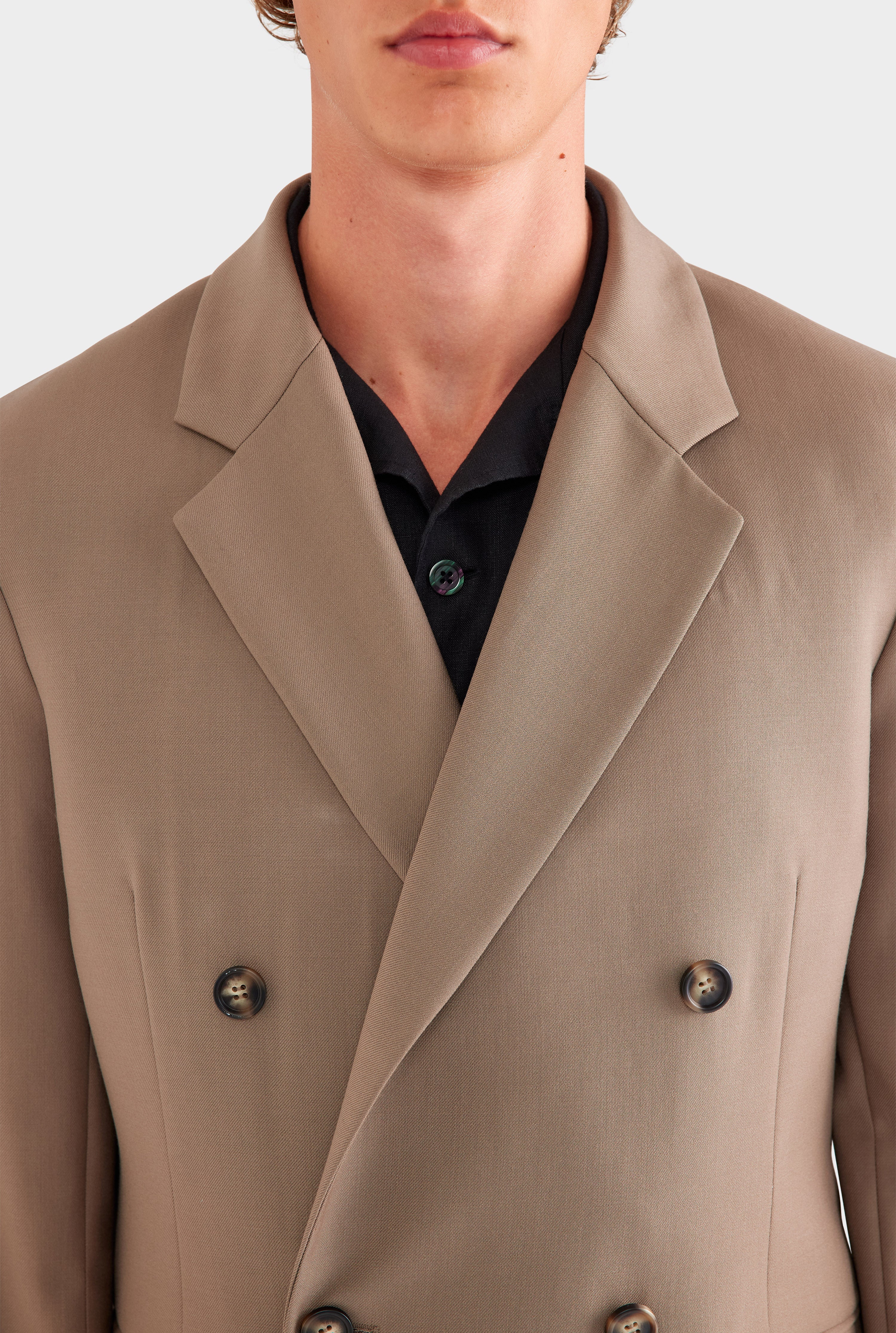 Tailored Wool Double Breasted Suit Jacket - Taupe Brown