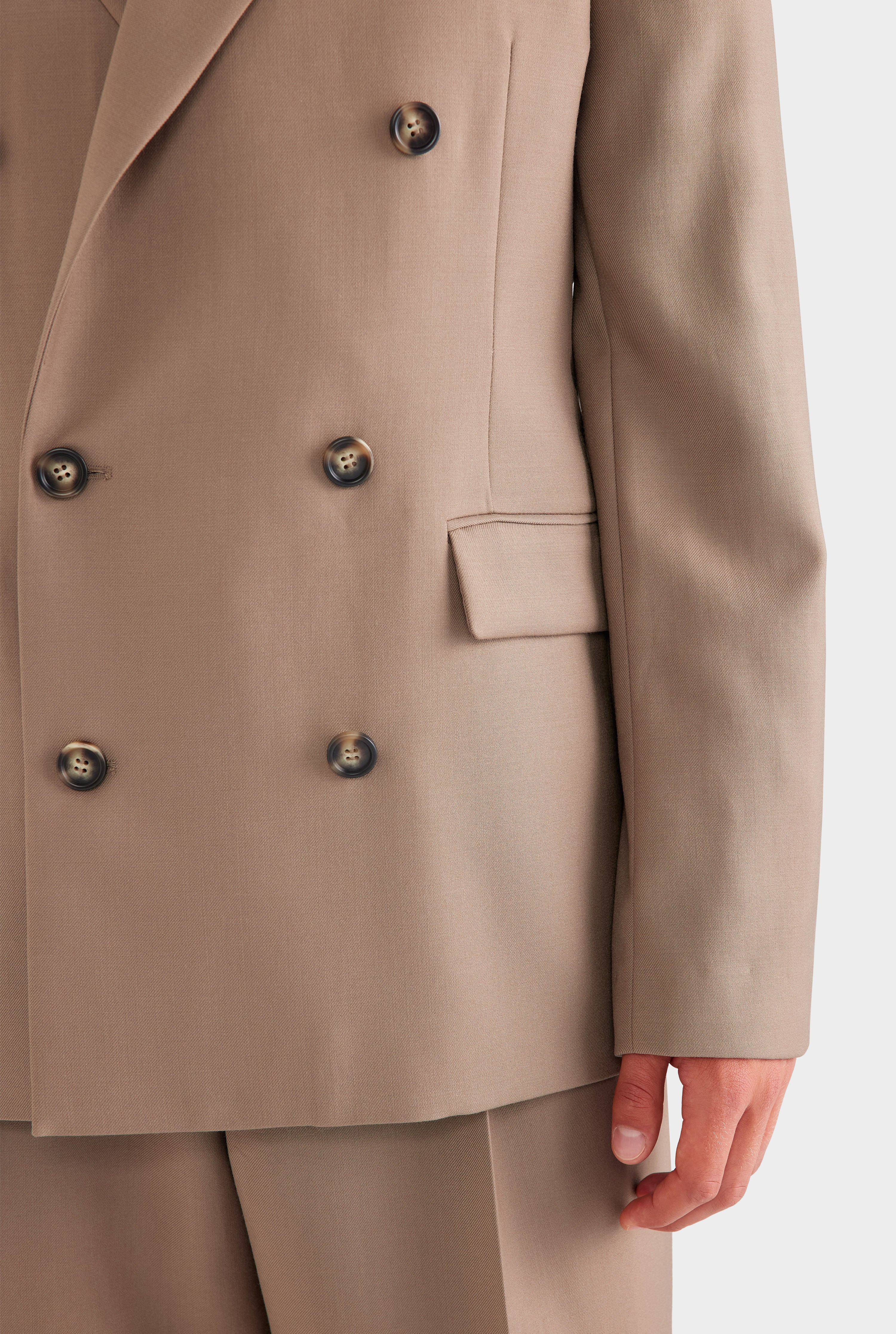 Tailored Wool Double Breasted Suit Jacket - Taupe Brown