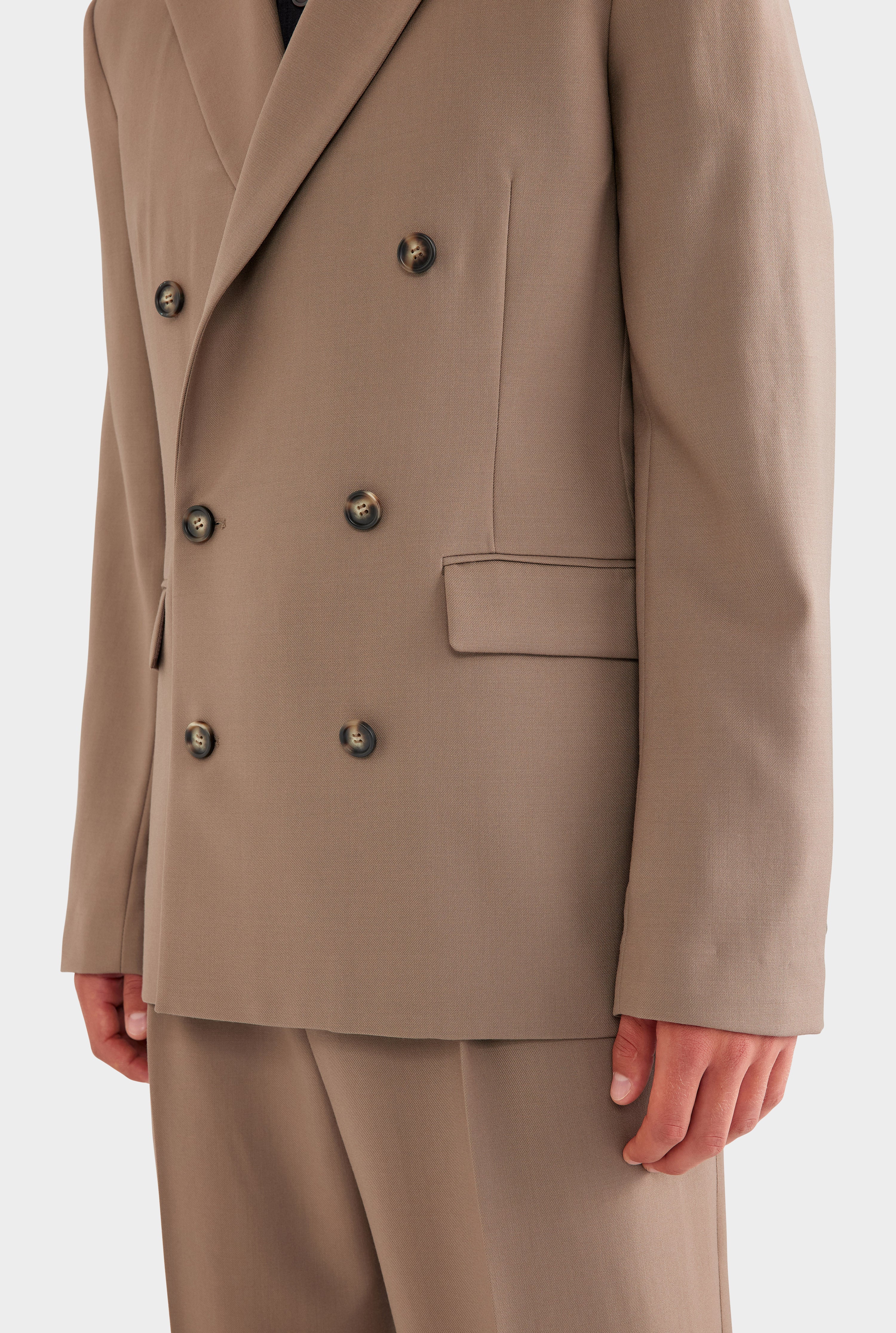 Tailored Wool Double Breasted Suit Jacket - Taupe Brown