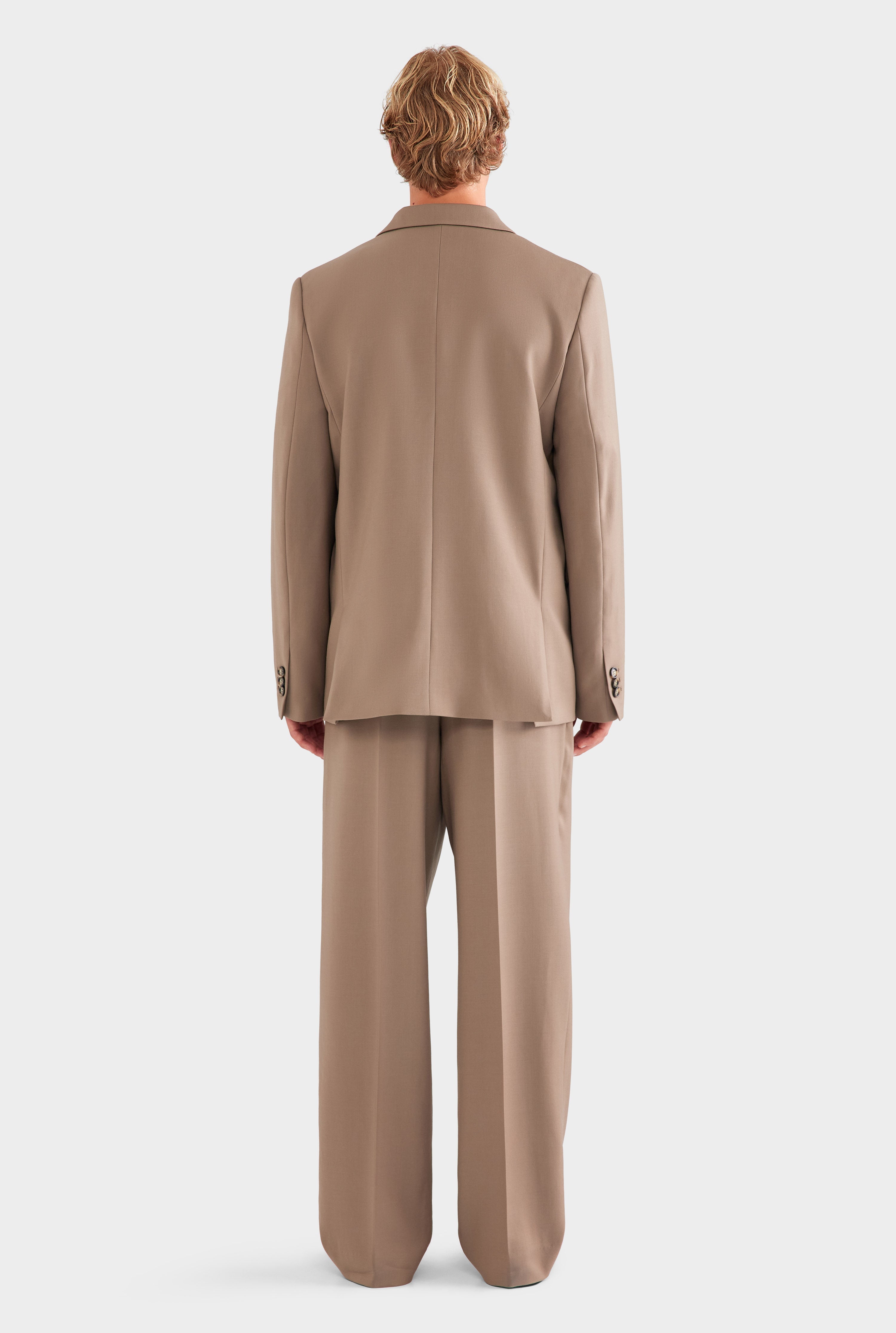 Tailored Wool Double Breasted Suit Jacket - Taupe Brown