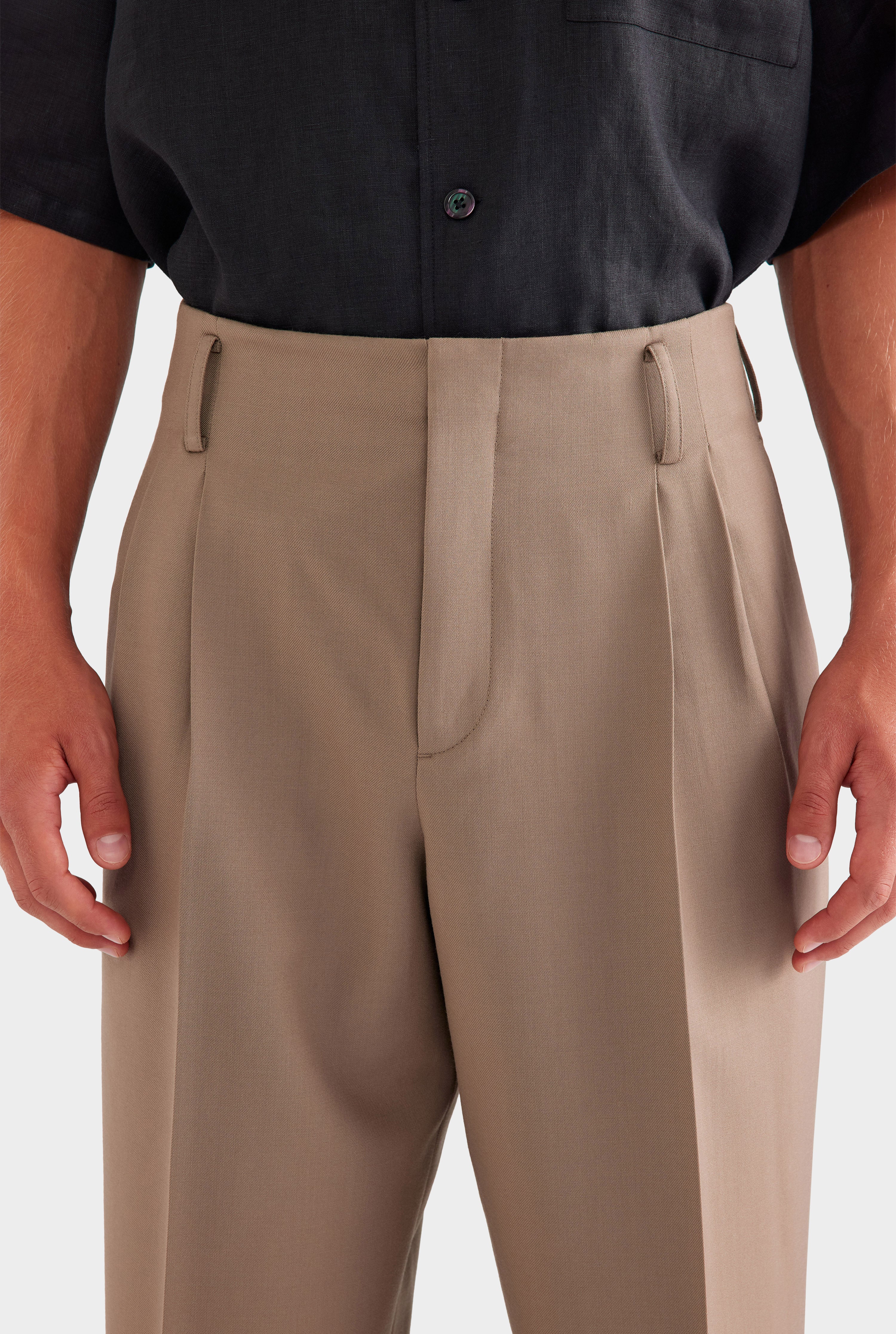 Tailored Wool Suit Trouser - Taupe Brown