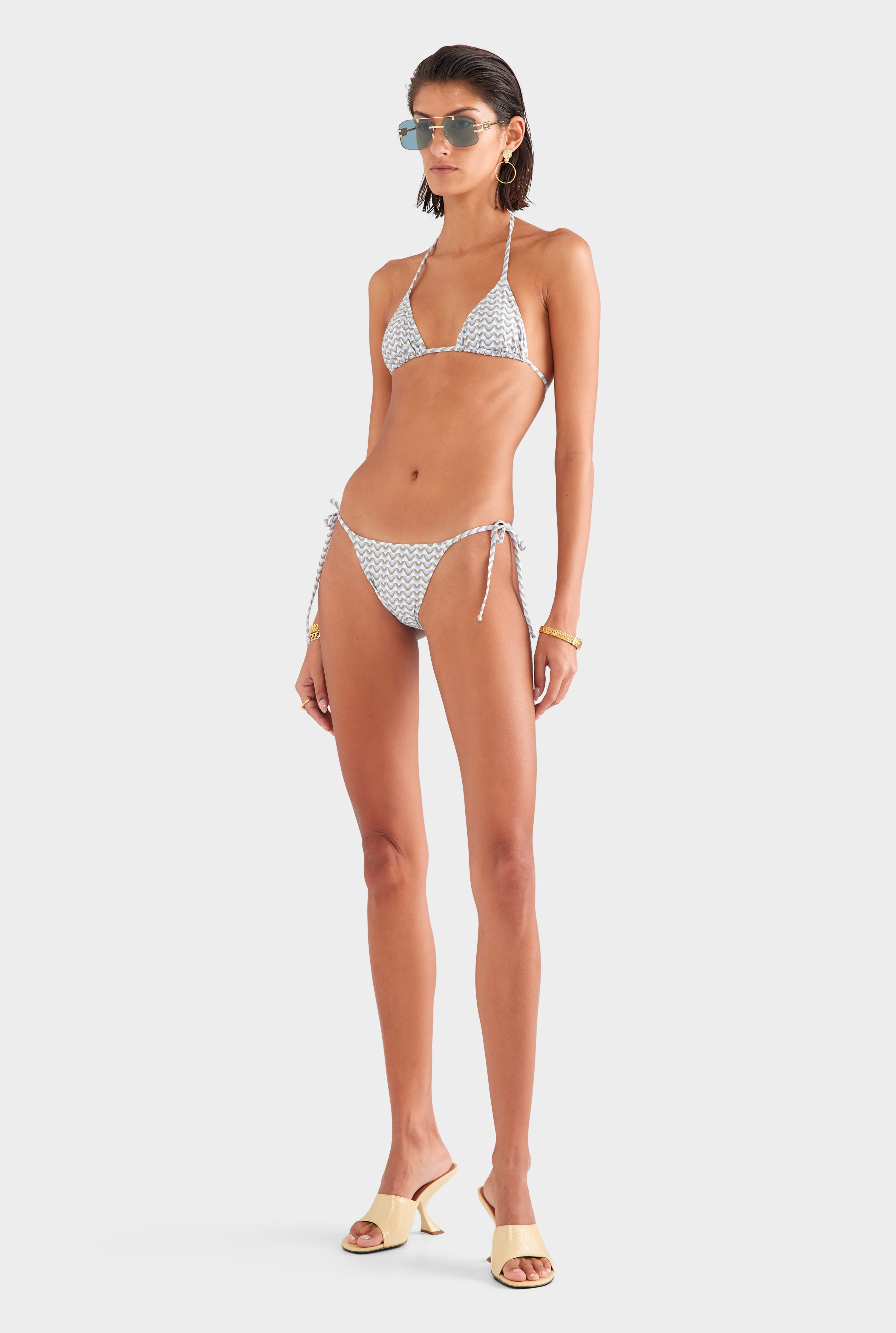 Tie Side Bikini Brief - Cream/Blue/Olive V Monogram