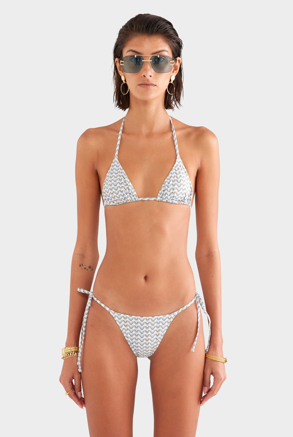 Tie Side Bikini Brief - Cream/Blue/Olive V Monogram
