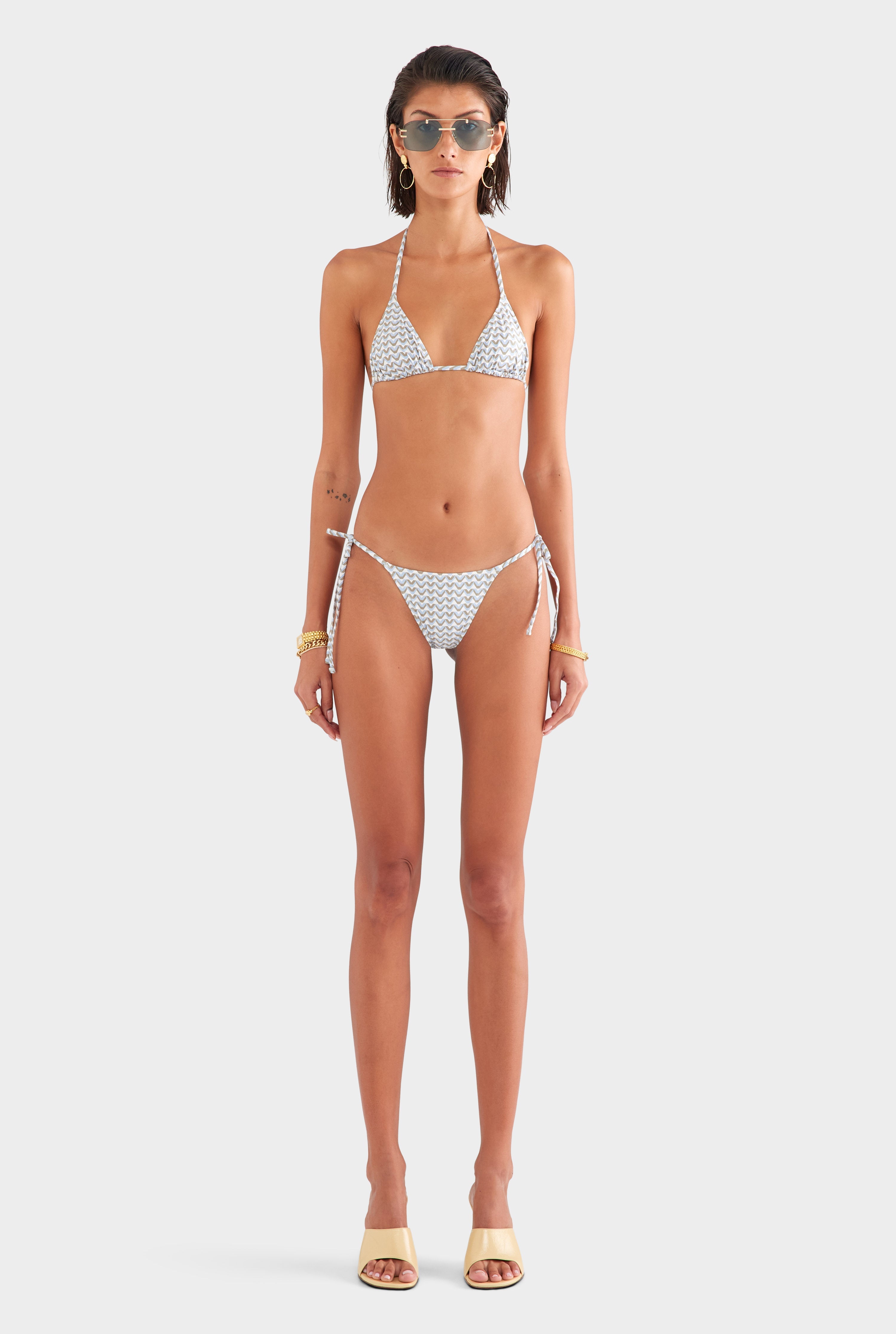 Triangle Bikini - Cream/Blue/Olive V Monogram