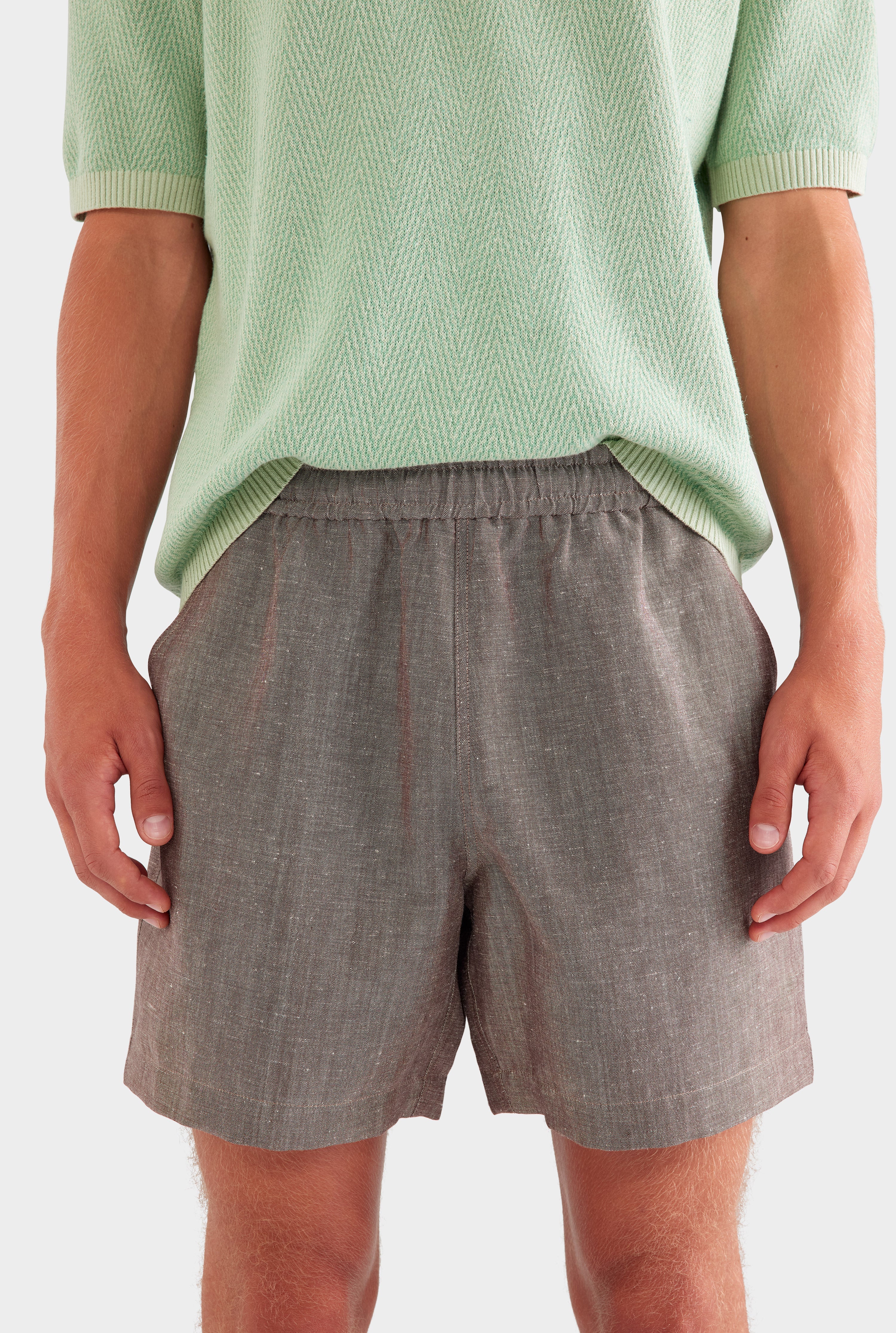 Wool Linen Lounge Short - Brown