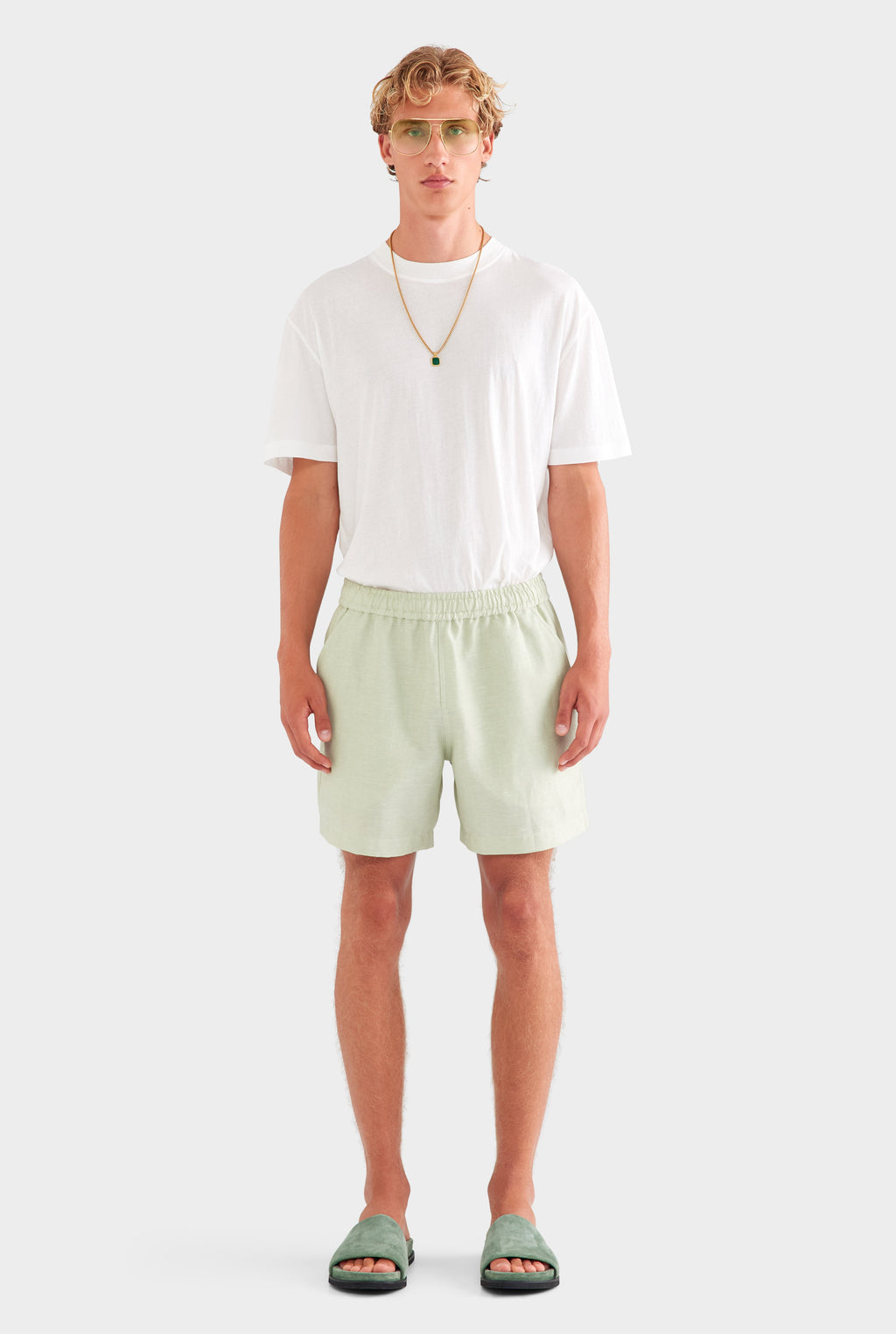 Wool Linen Lounge Short - Pale Pistachio