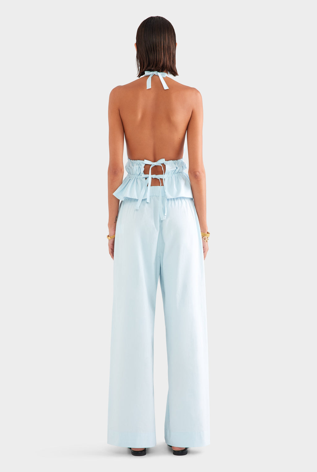 Cotton Poplin Halter Top - Pale Blue