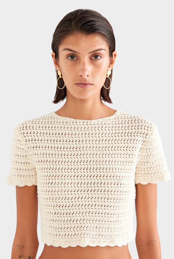 Crochet Cropped Tee - Cream