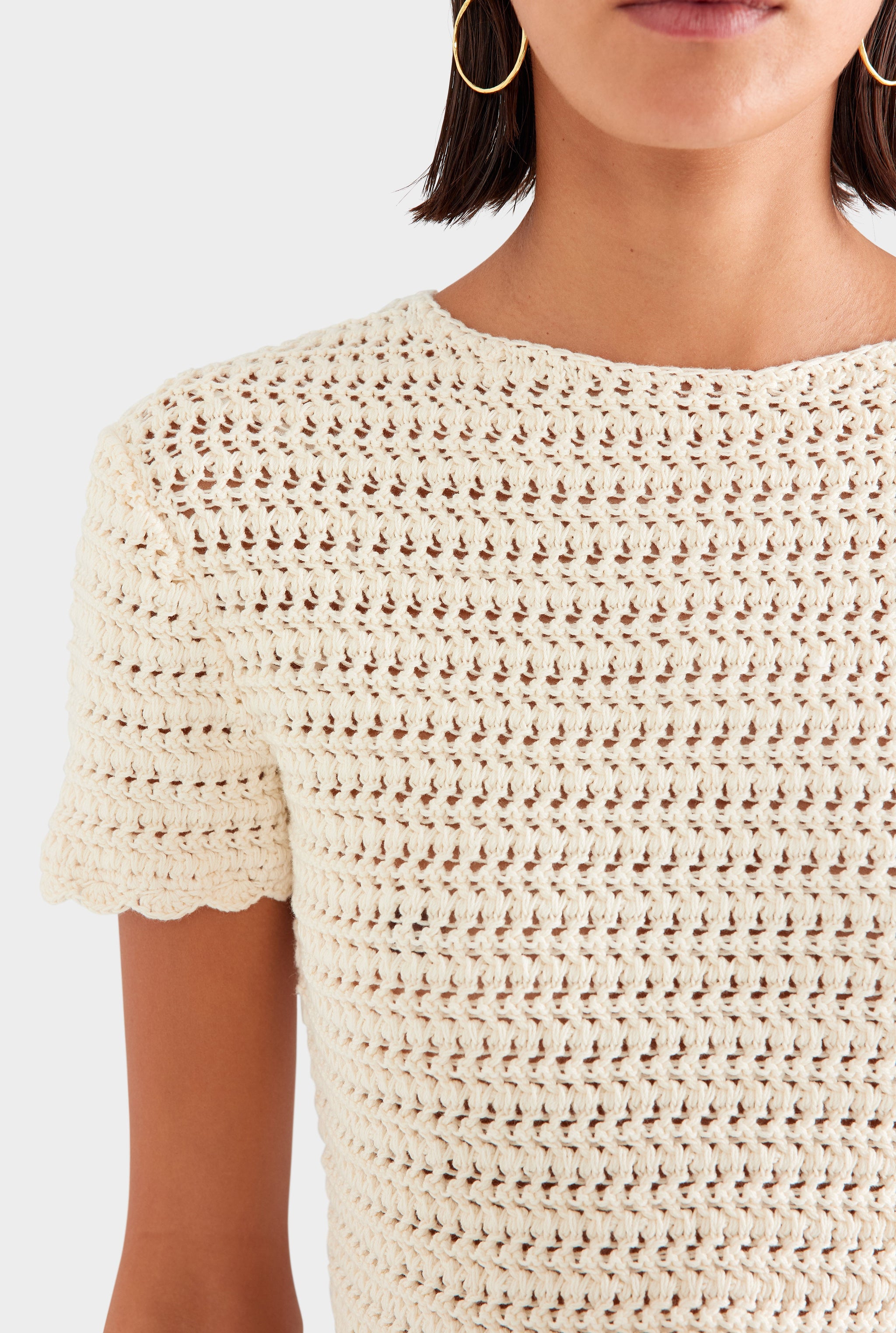 Crochet Cropped Tee - Cream