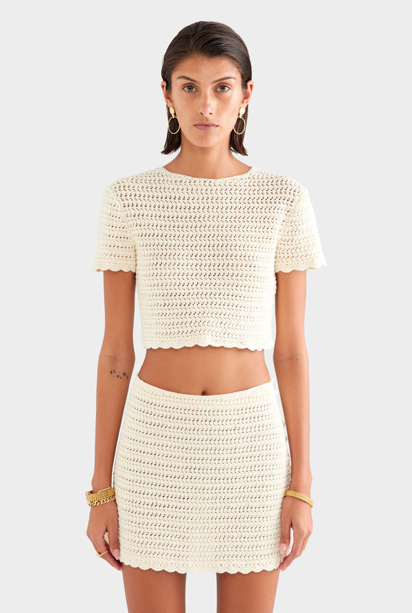 Crochet Cropped Tee - Cream