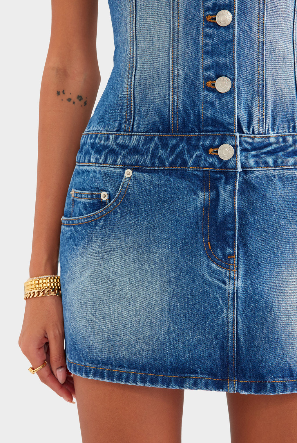 Denim Halter Dress - Mid Indigo