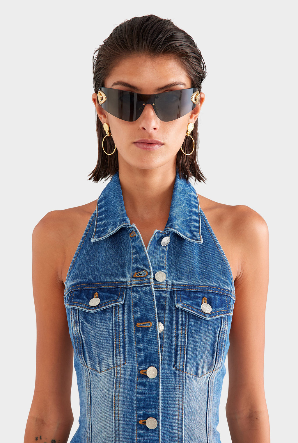 Denim Halter Dress - Mid Indigo