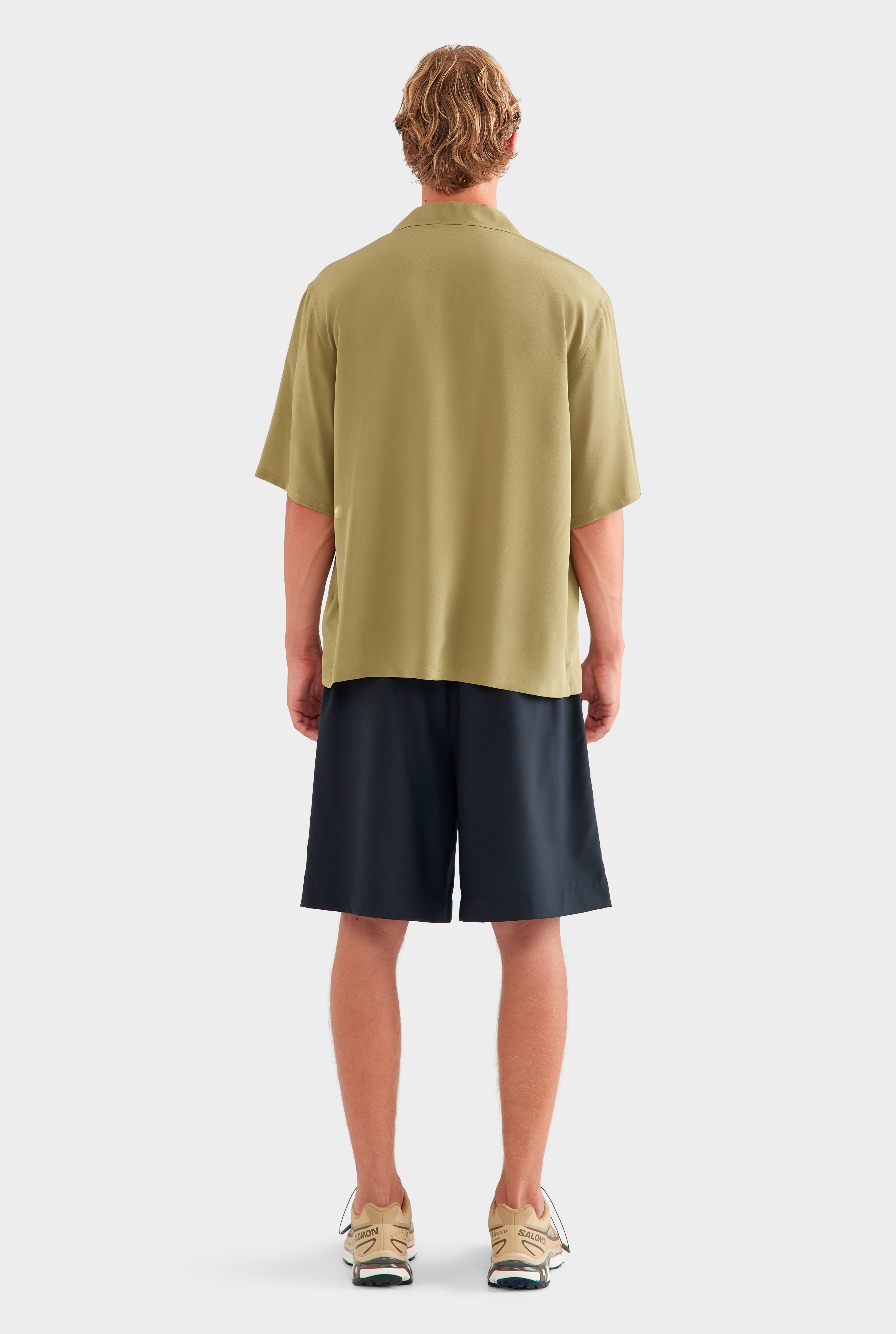 Oversized Silk Short Sleeve Shirt - Olive