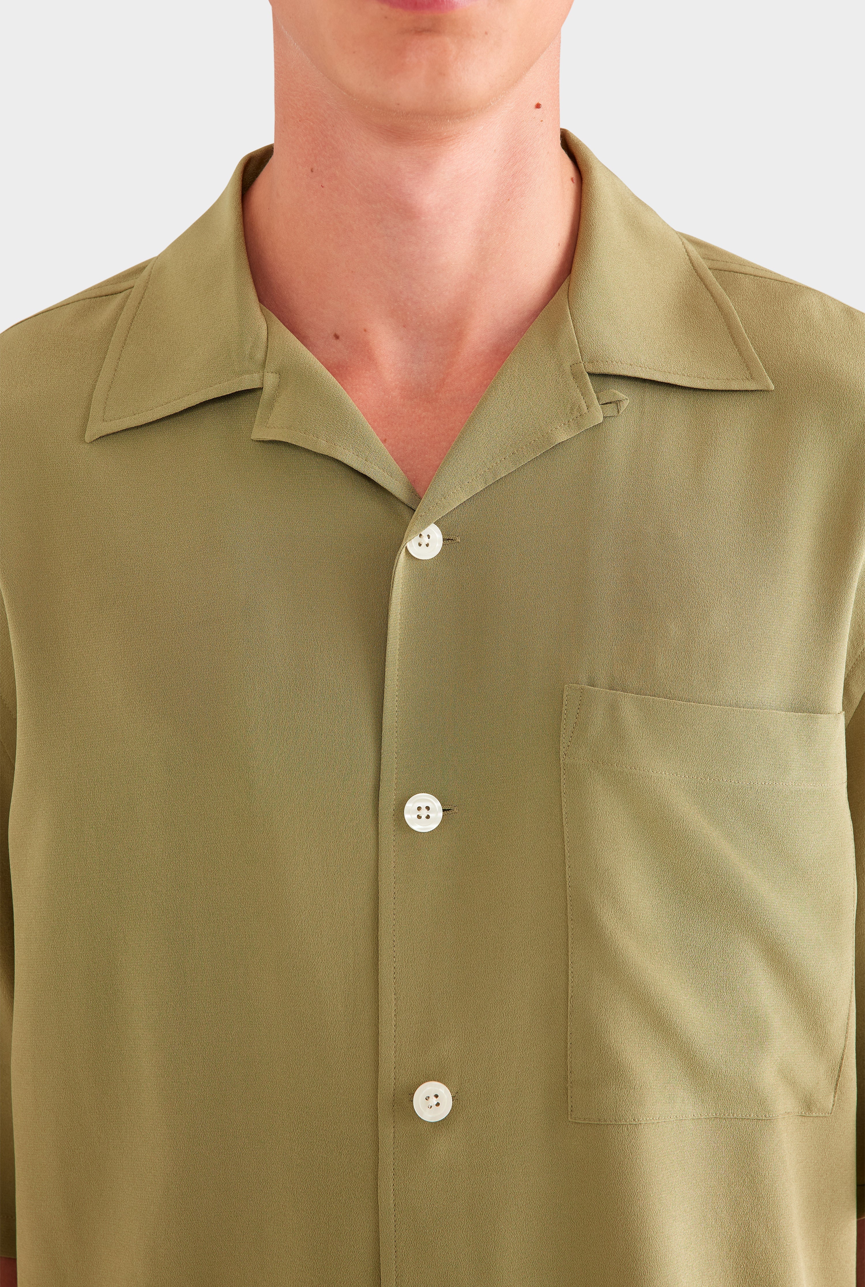 Oversized Silk Short Sleeve Shirt - Olive
