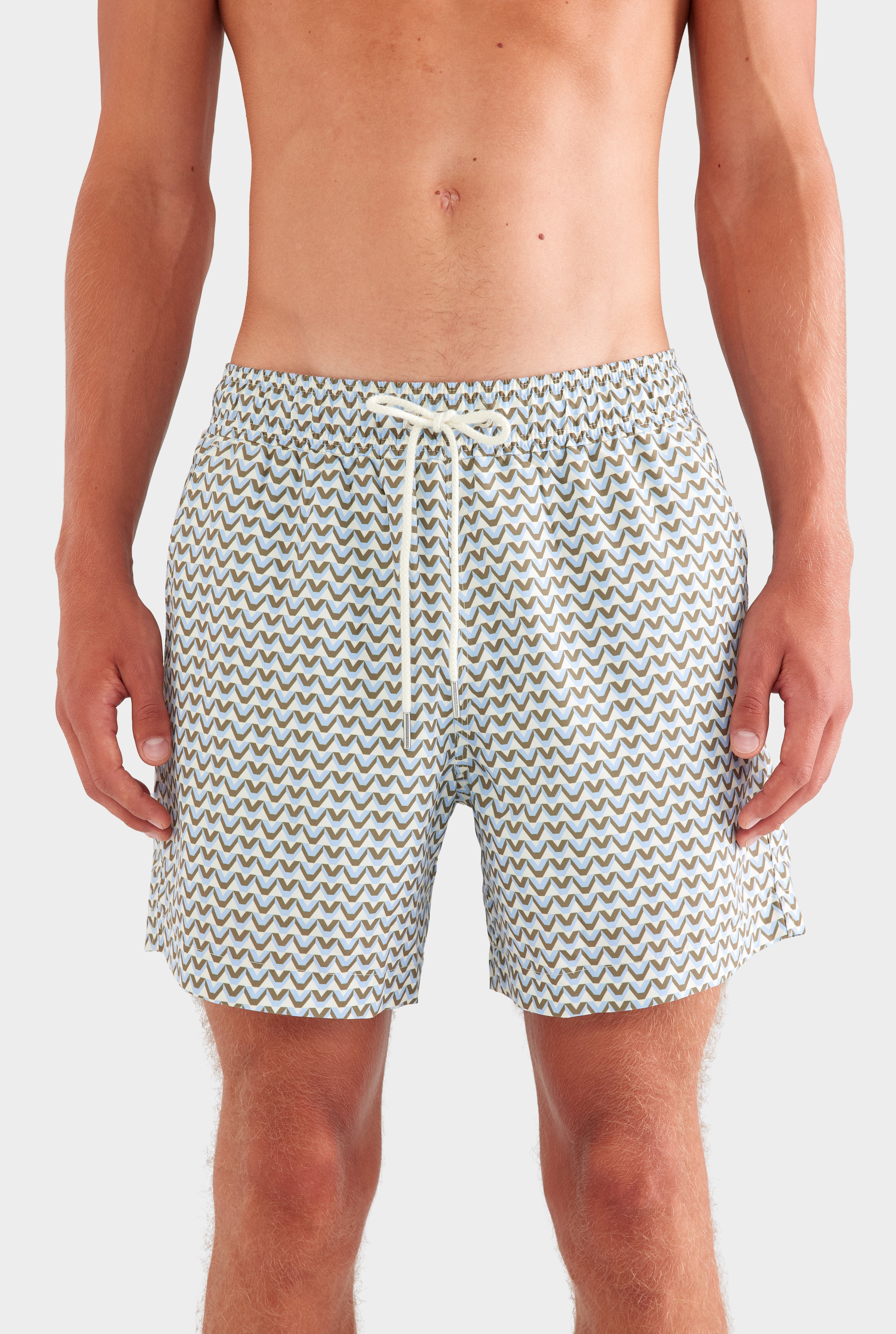 Printed Swim Short - Cream/Blue/Olive V Monogram
