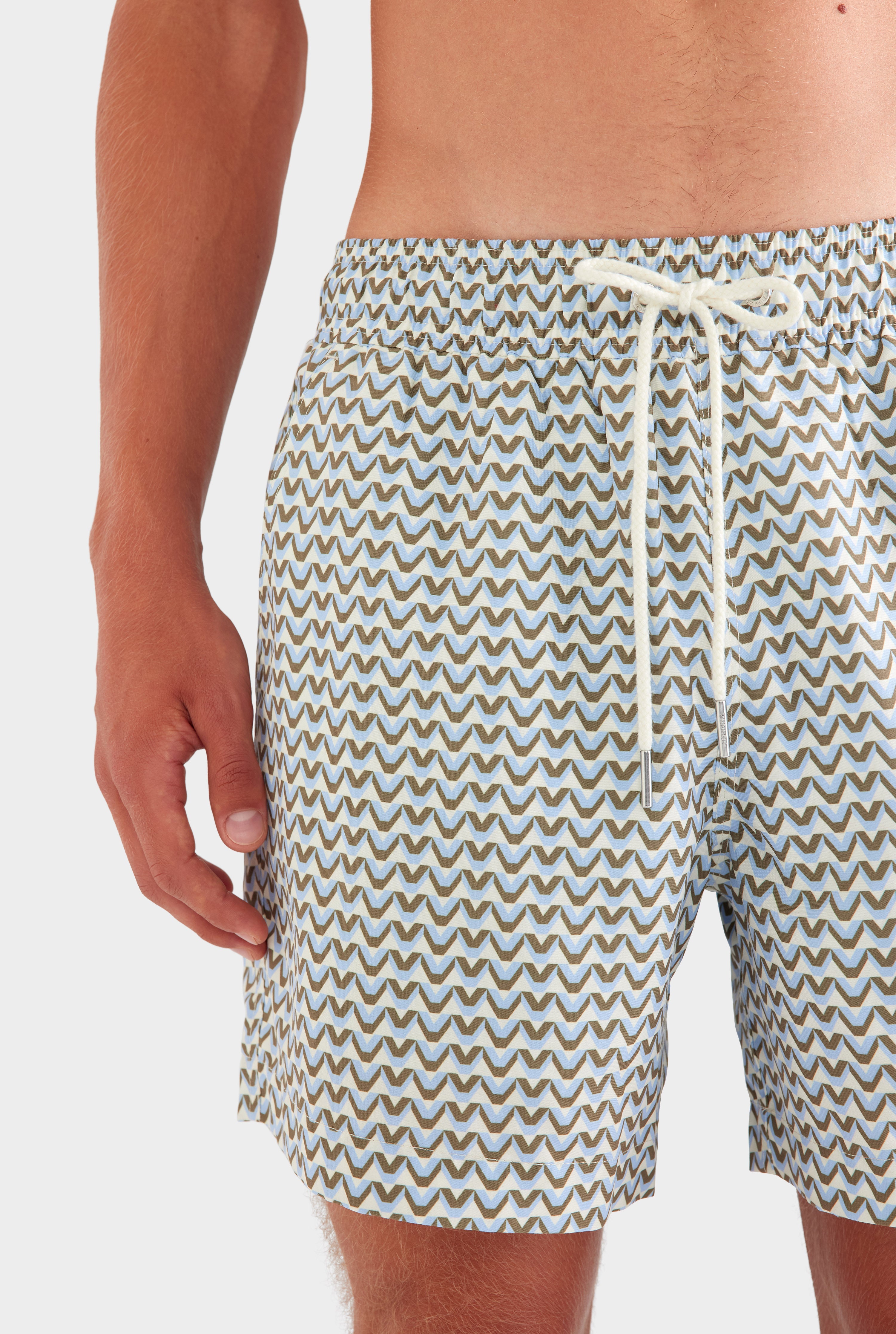 Printed Swim Short - Cream/Blue/Olive V Monogram