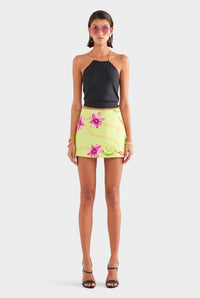 Silk Mini Skirt - Lime Chilli Chain Print