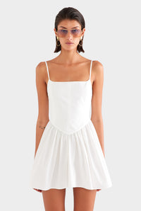V Waist Cotton Mini Dress - Off White