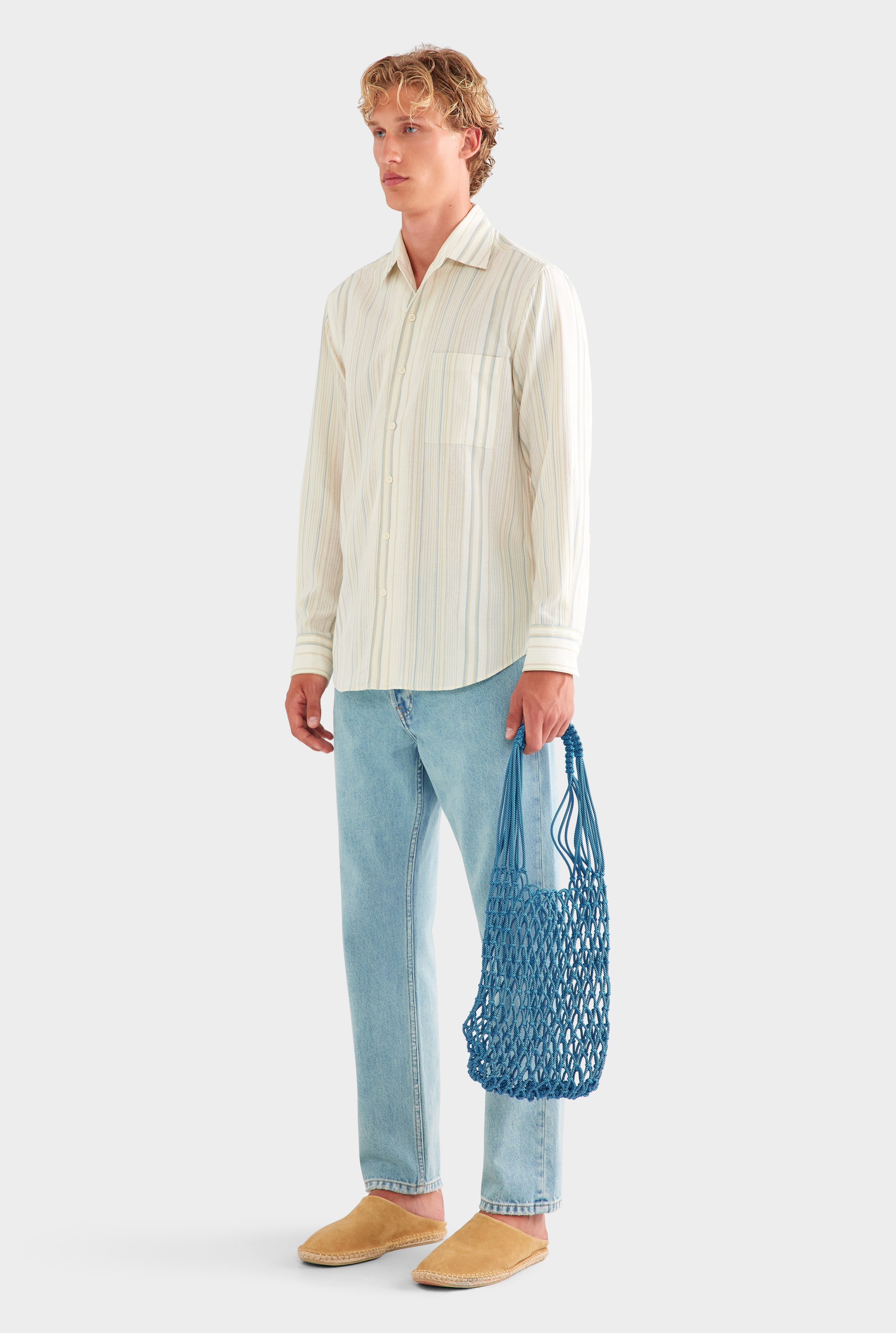 Relaxed Stripe Shirt - Off White/Blue/Taupe Stripe