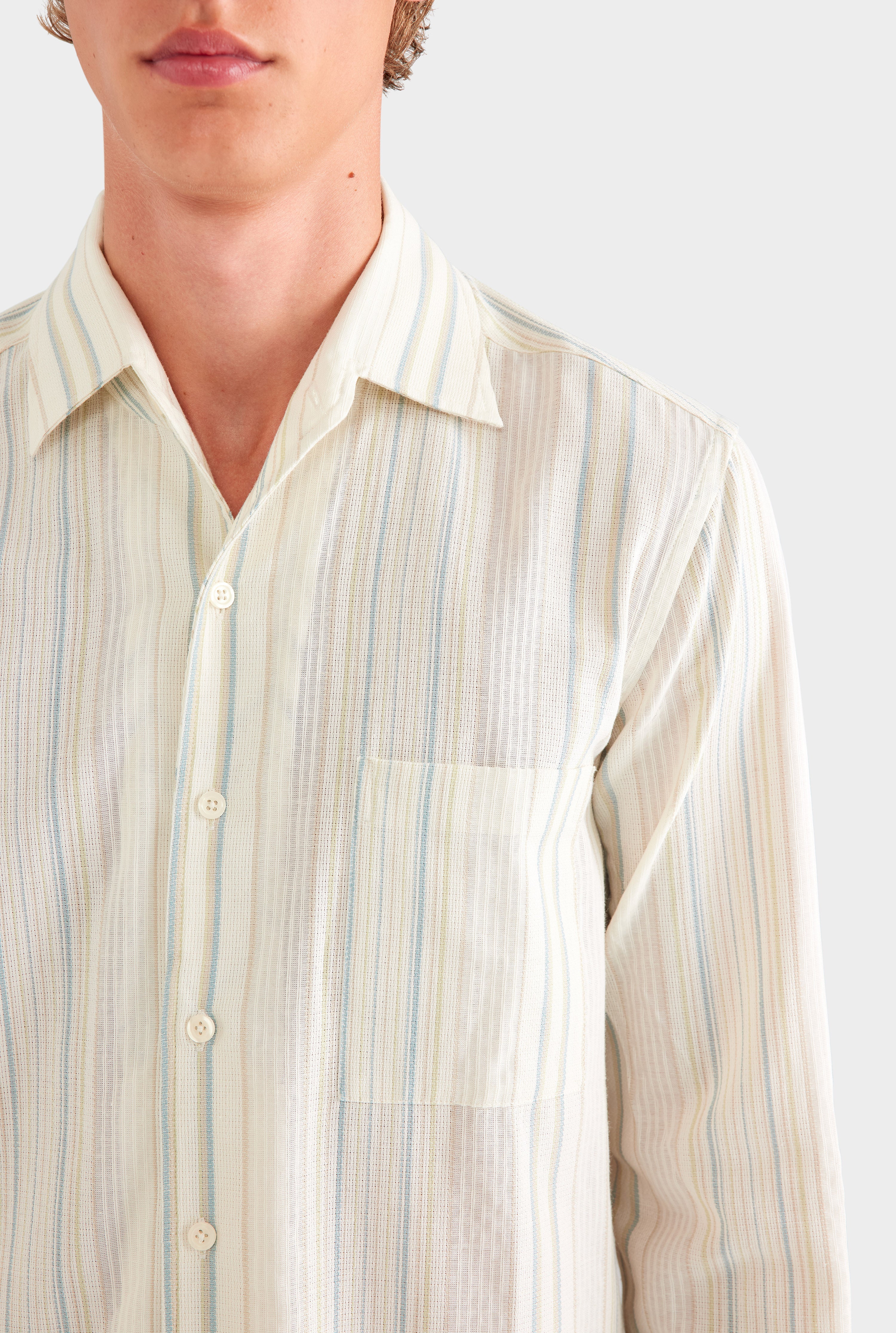 Relaxed Stripe Shirt - Off White/Blue/Taupe Stripe