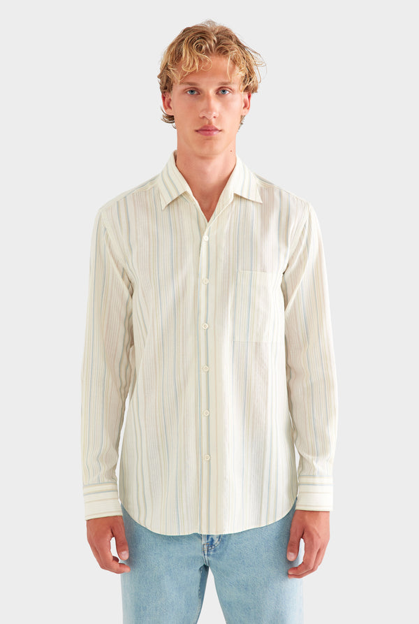 Relaxed Stripe Shirt - Off White/Blue/Taupe Stripe