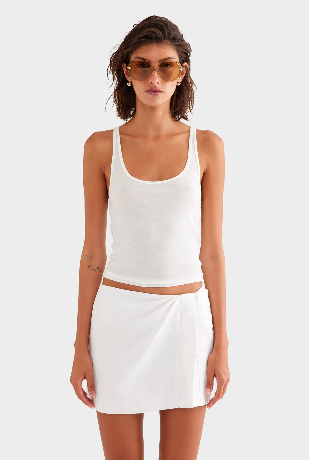 Draped Linen Mini Skirt - White