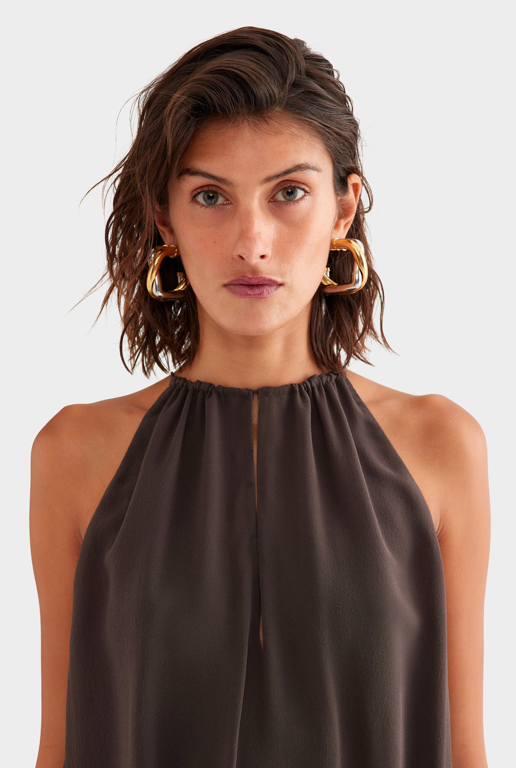 Gathered Silk Bodysuit - Dark Chocolate