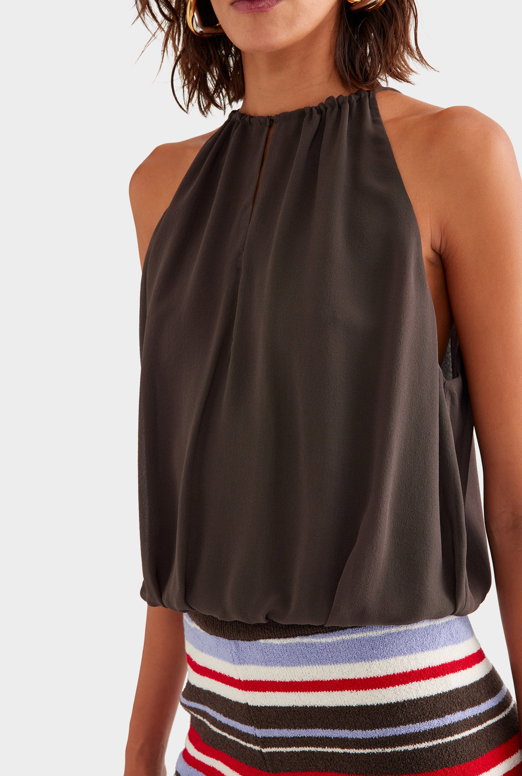 Gathered Silk Bodysuit - Dark Chocolate