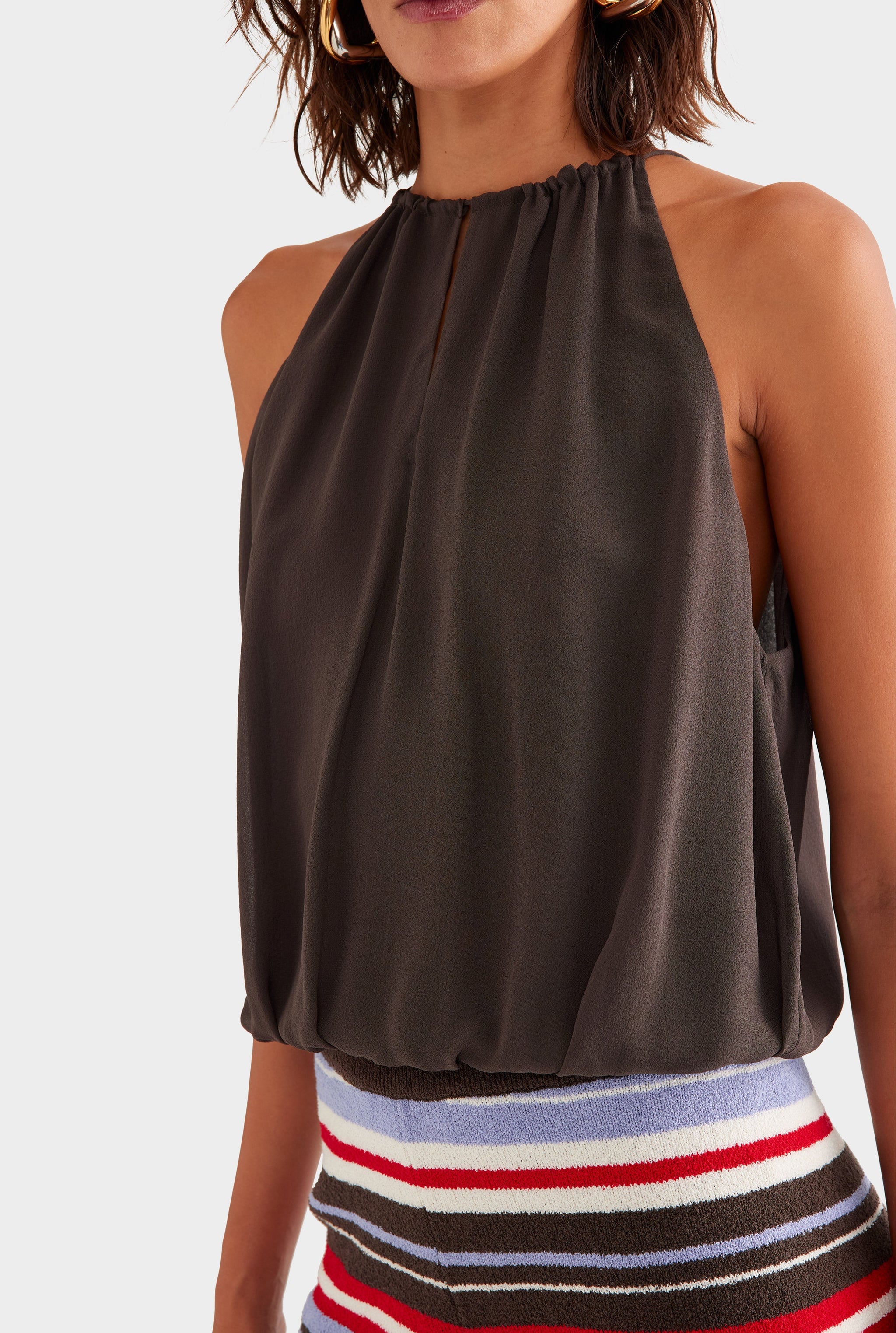 Gathered Silk Bodysuit - Dark Chocolate