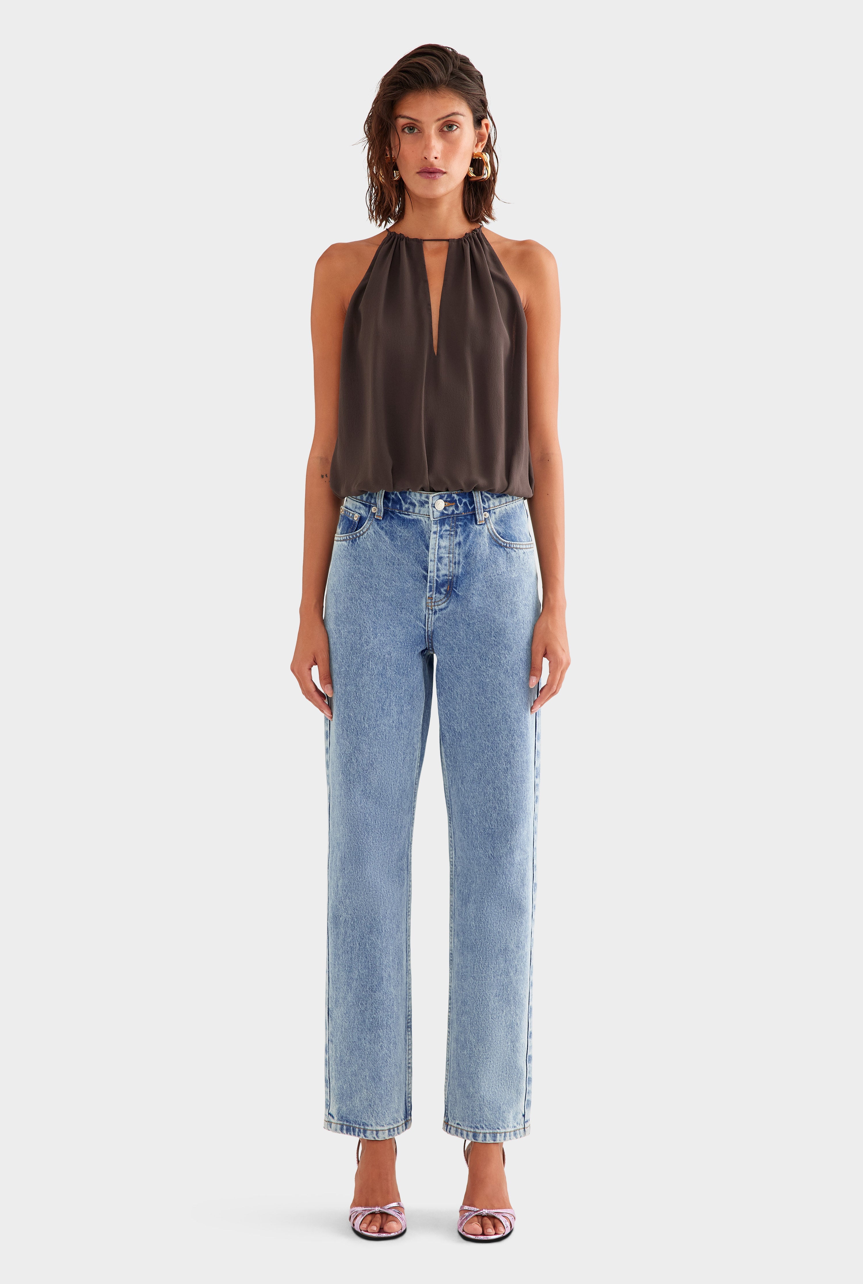 Gathered Silk Bodysuit - Dark Chocolate