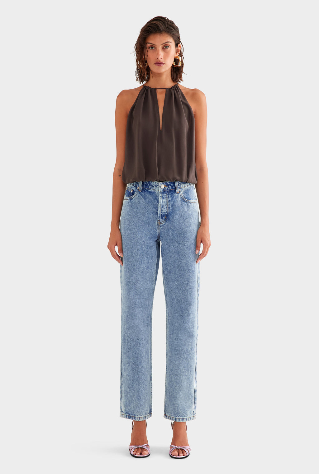 Gathered Silk Bodysuit - Dark Chocolate