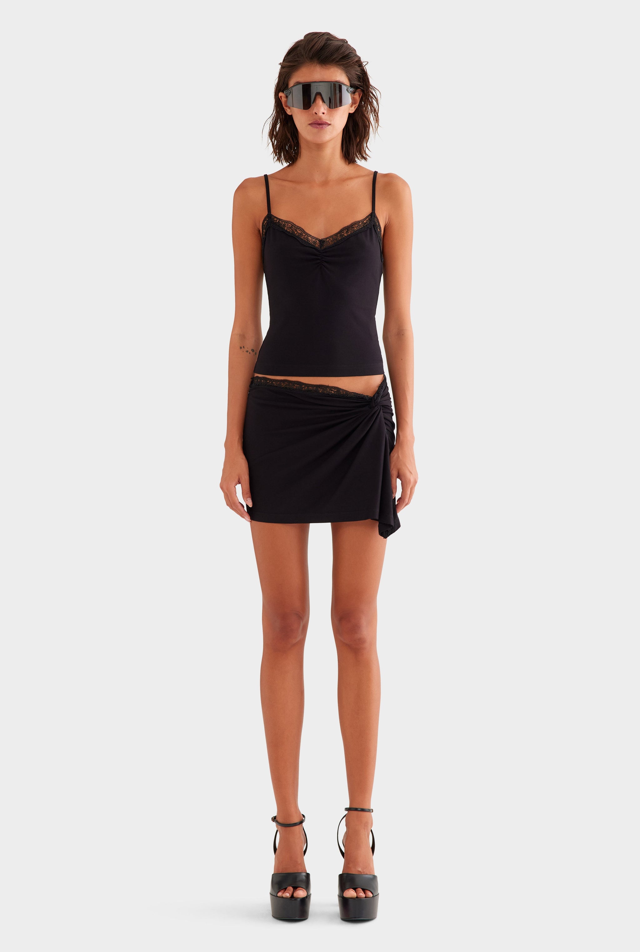 Jersey Lace Trim Tank - Black