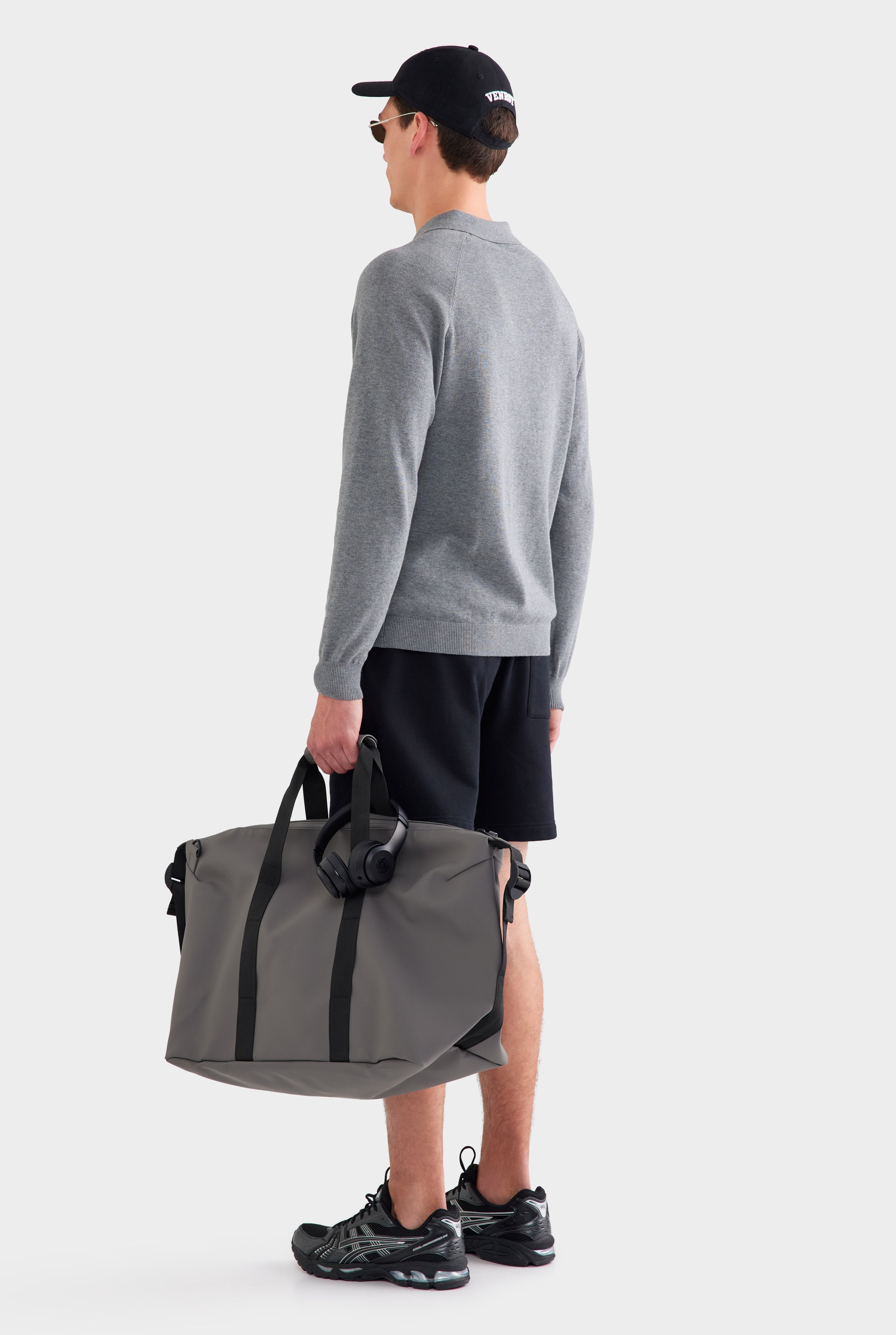 Long Sleeve Cotton Raglan Knit Polo - Dark Grey Marl