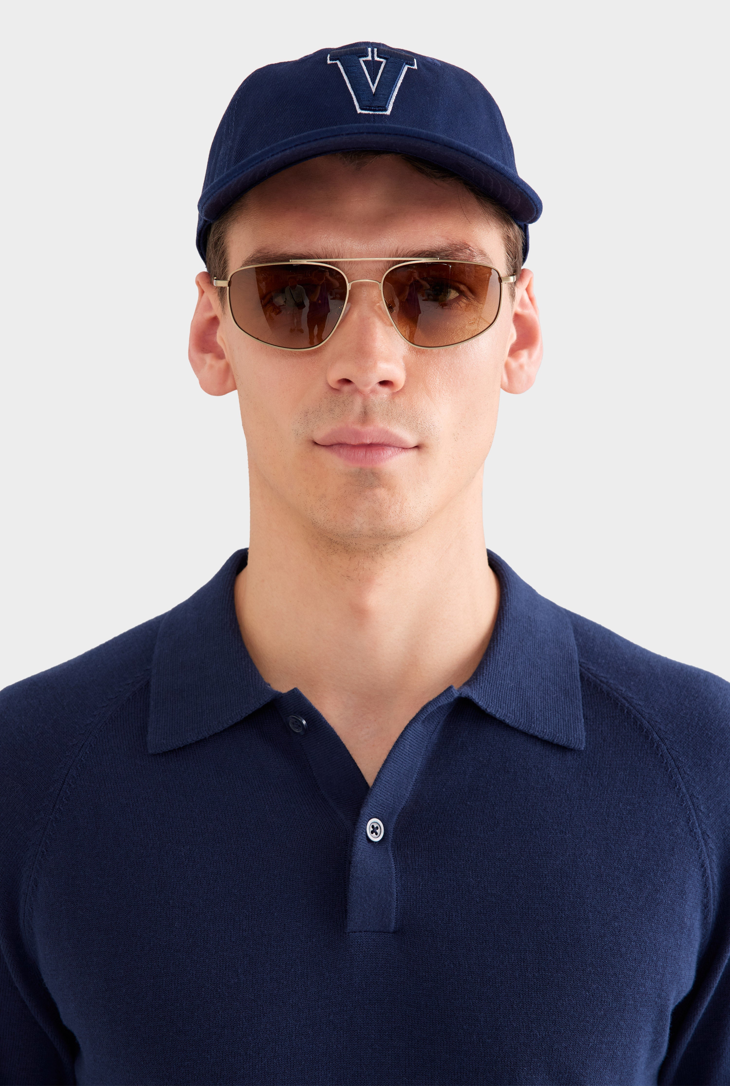 Long Sleeve Cotton Raglan Knit Polo - Navy