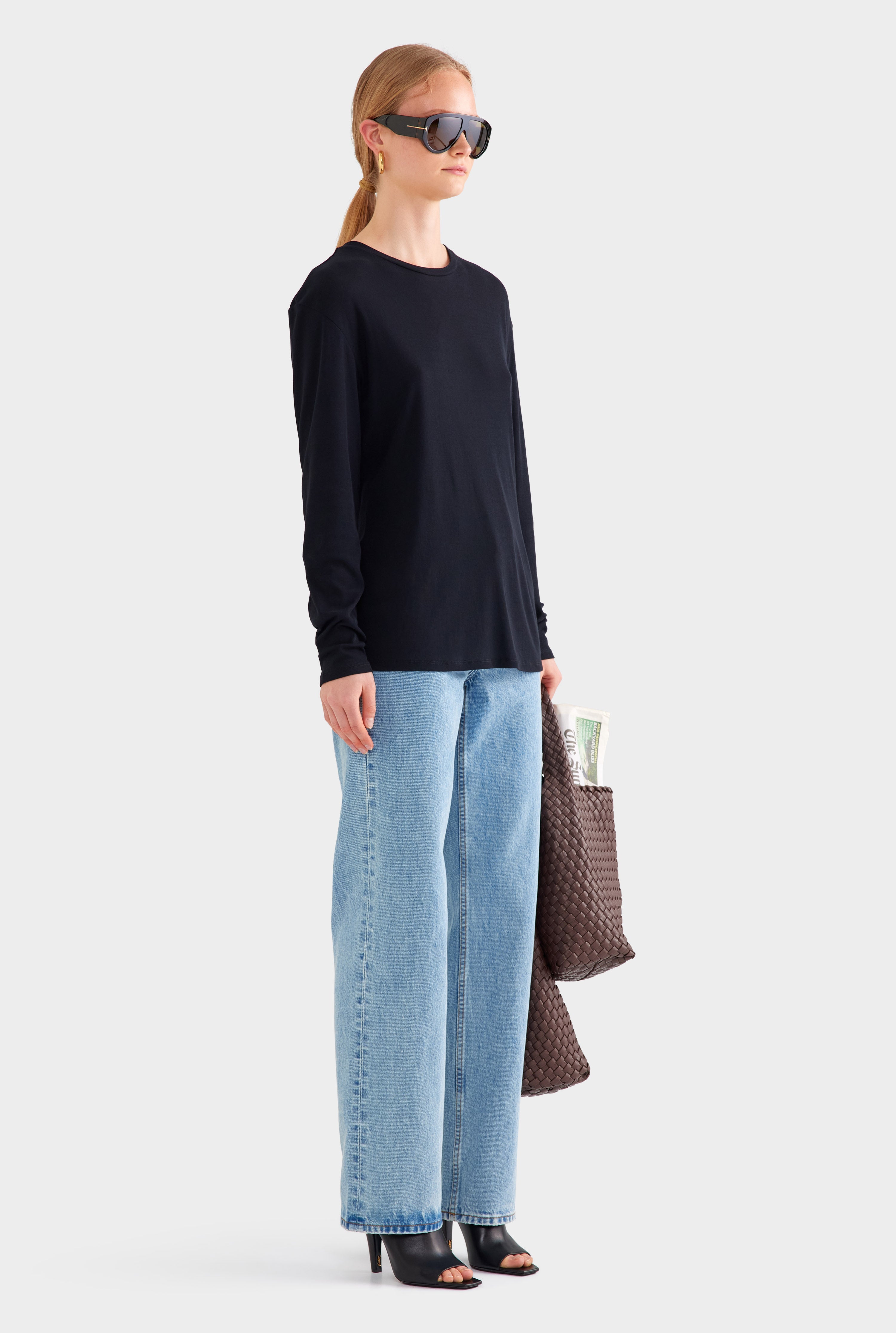 Long Sleeve Lightweight Cotton Tee - Black