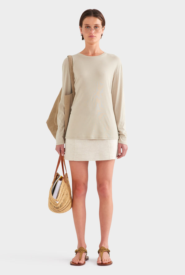 Long Sleeve Lightweight Cotton Tee - Stone