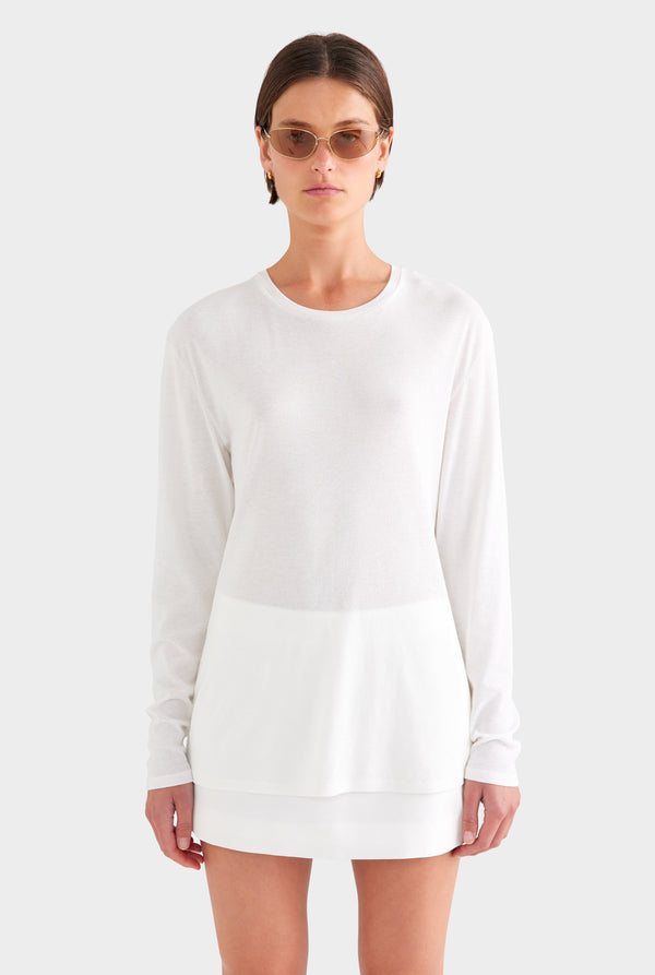 Long Sleeve Lightweight Cotton Tee - White