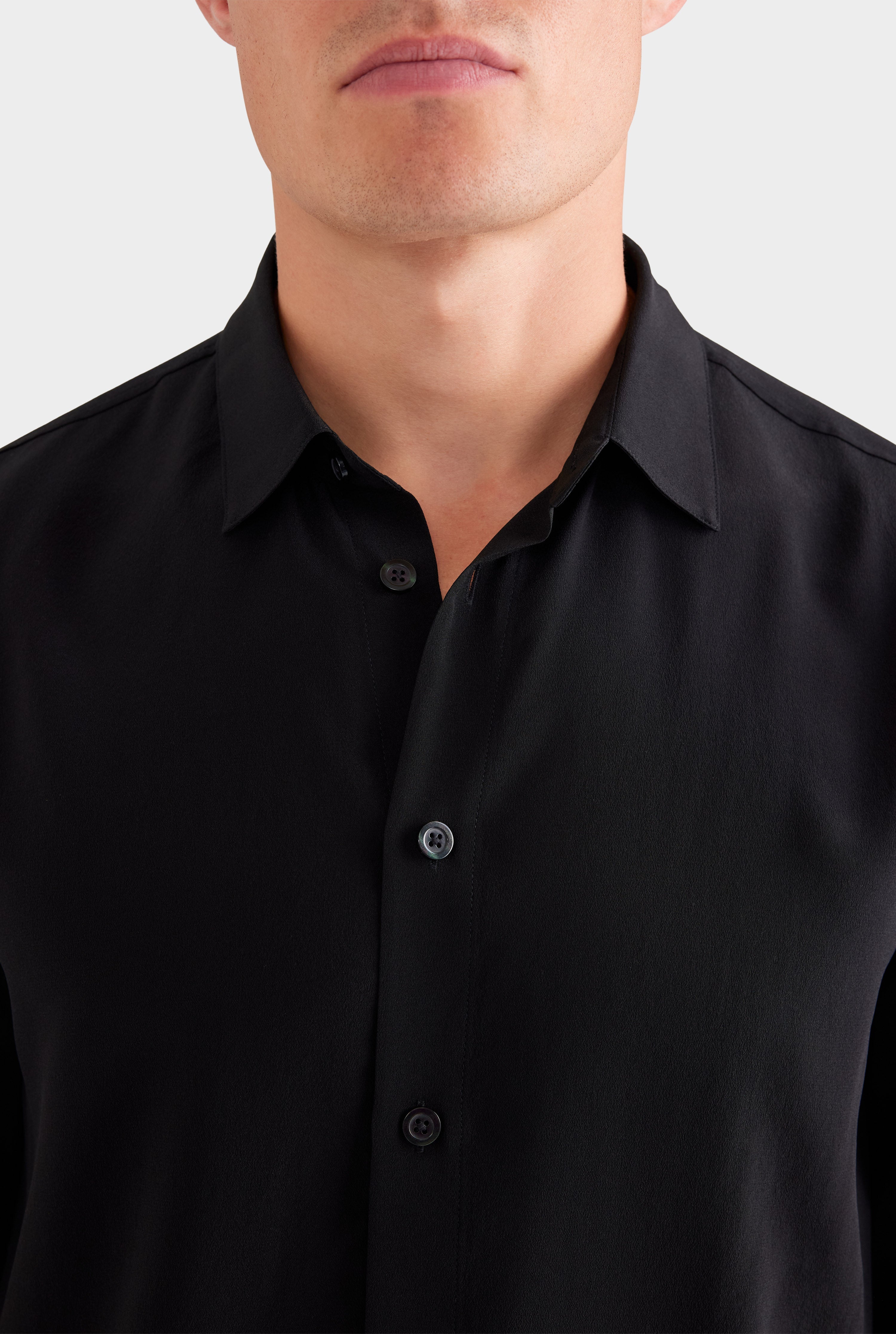Relaxed Silk Long Sleeve Shirt - Black