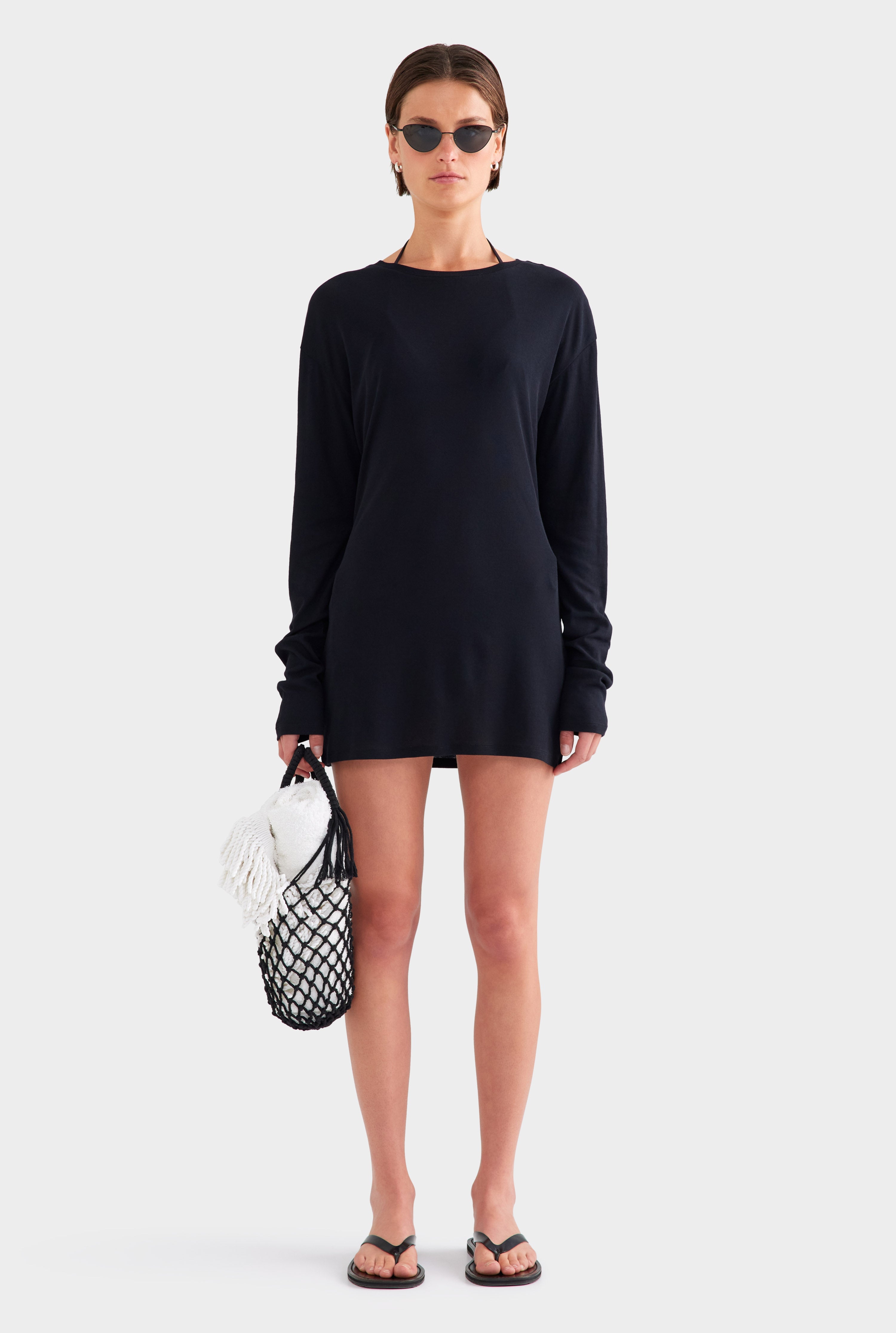 Lightweight Cotton Mini Dress - Black