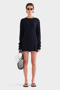 Lightweight Cotton Mini Dress - Black